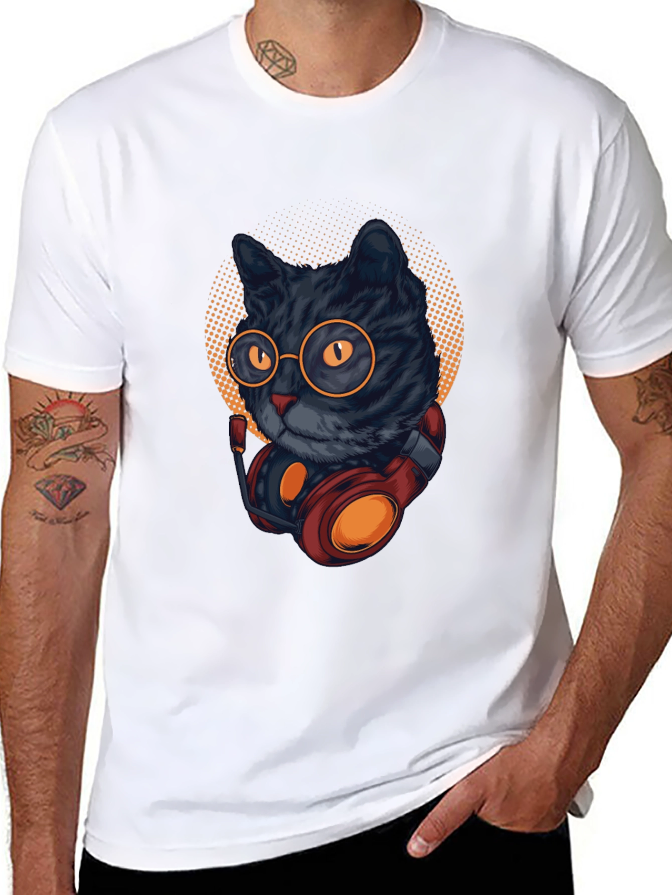 Black Cool Cat DJ T-Shirt - Black view 8