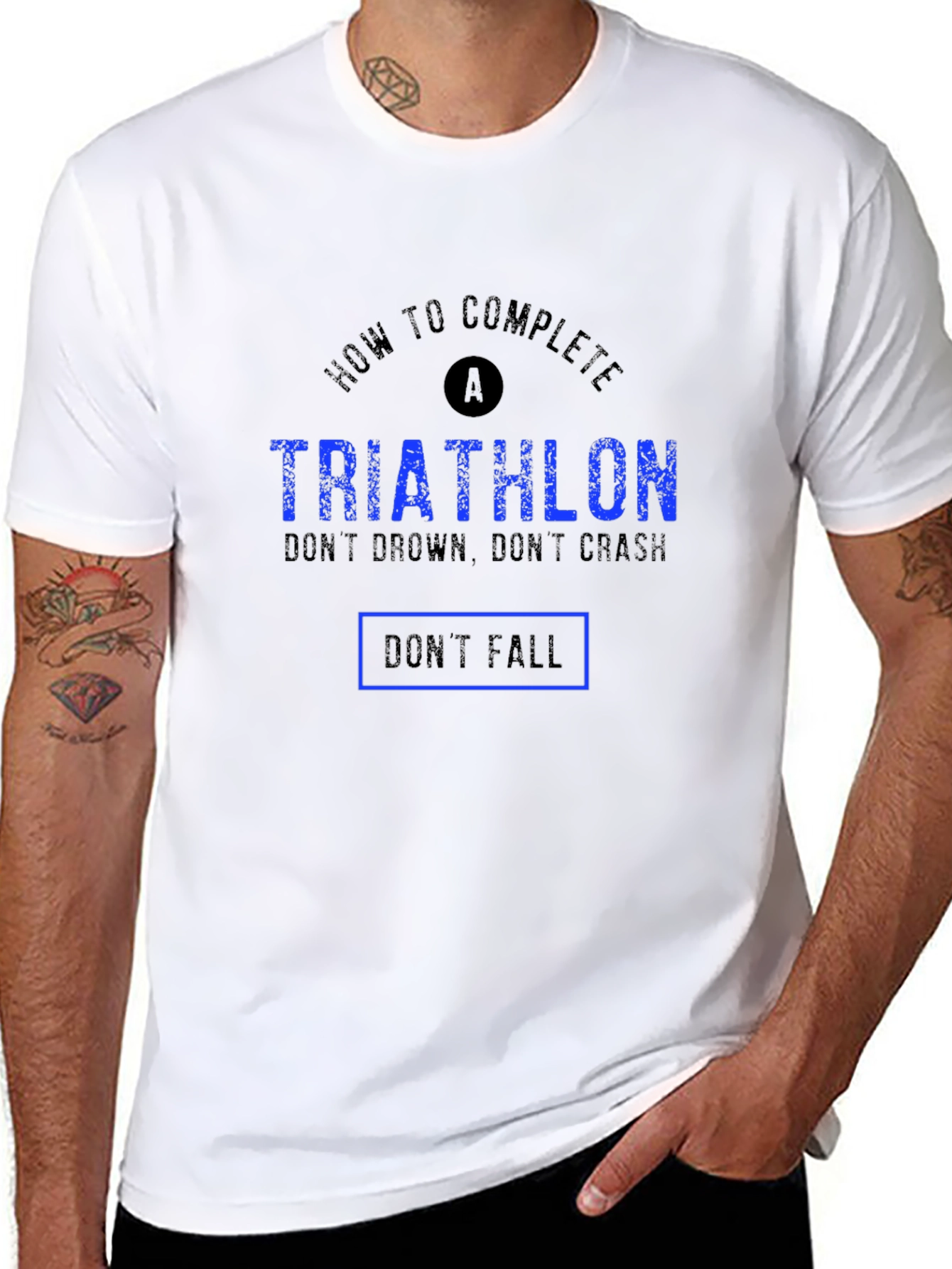 Black Triathlon Funny T-Shirt - Don't Drown, Crash, or Fall view 8