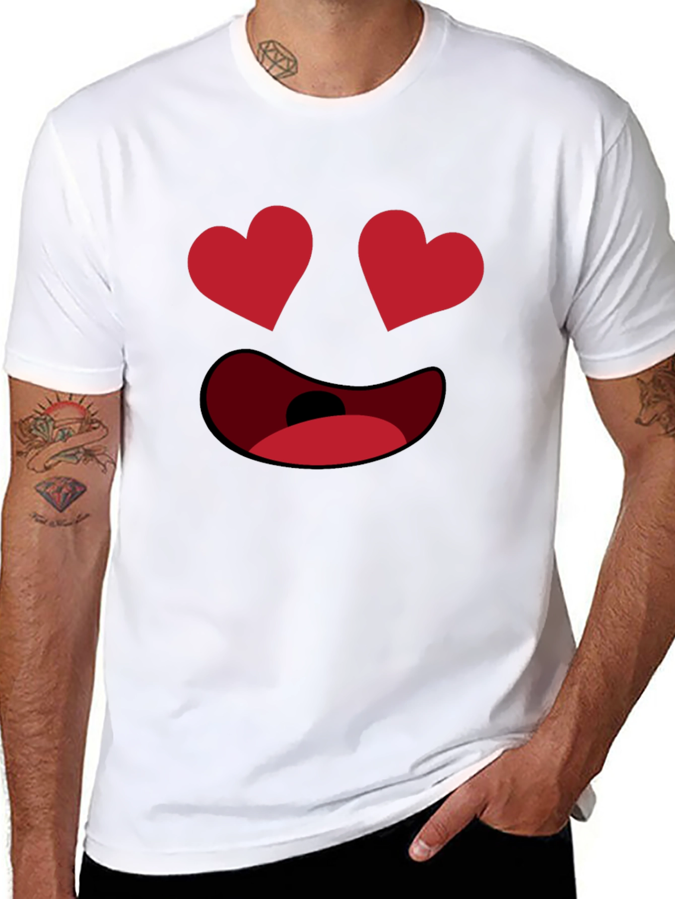 Black Heart Eyes Emoji Black T-Shirt - Express Your Love! view 8