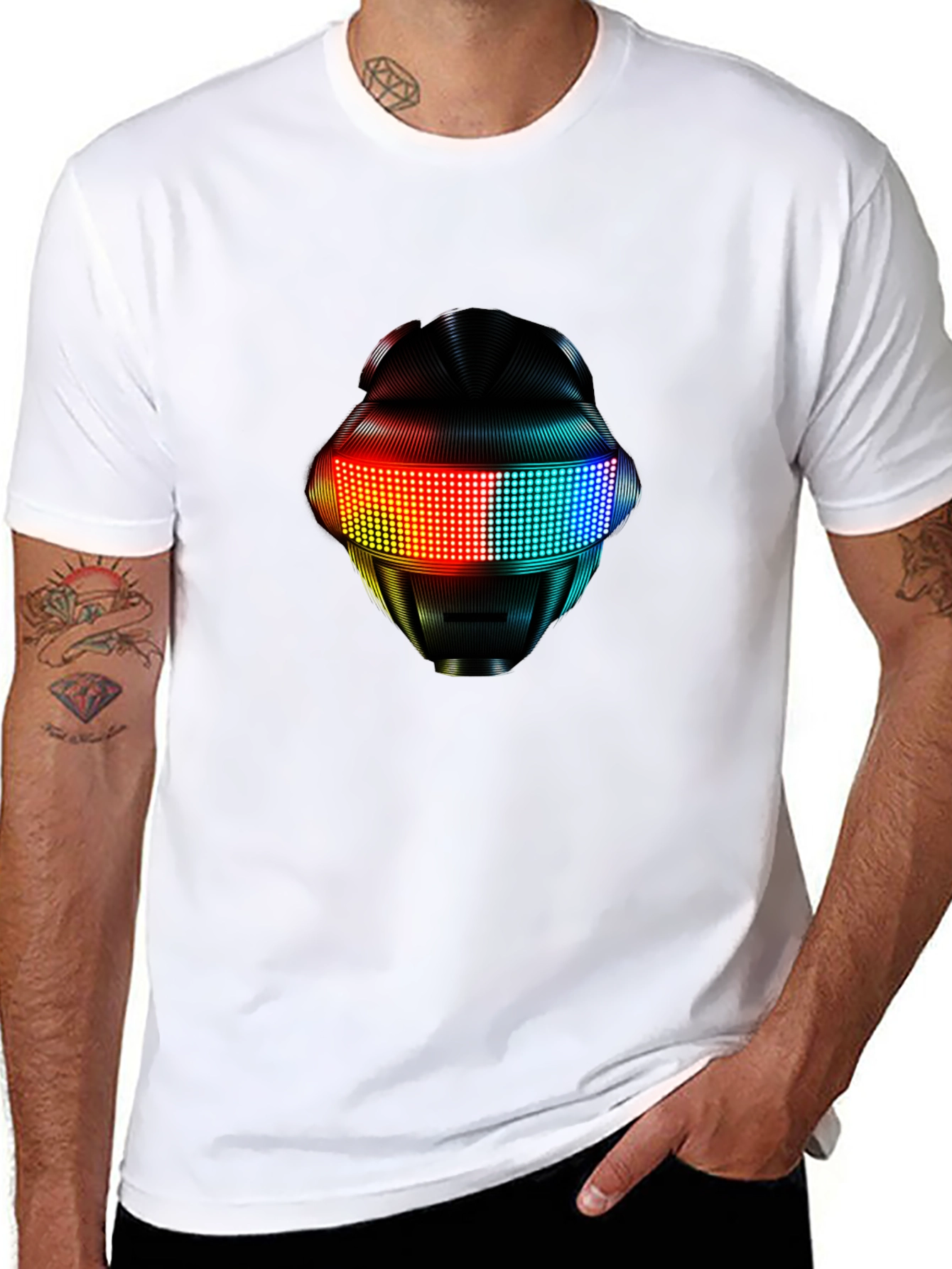 Black LED Robot Head Graphic Black T-Shirt view 8