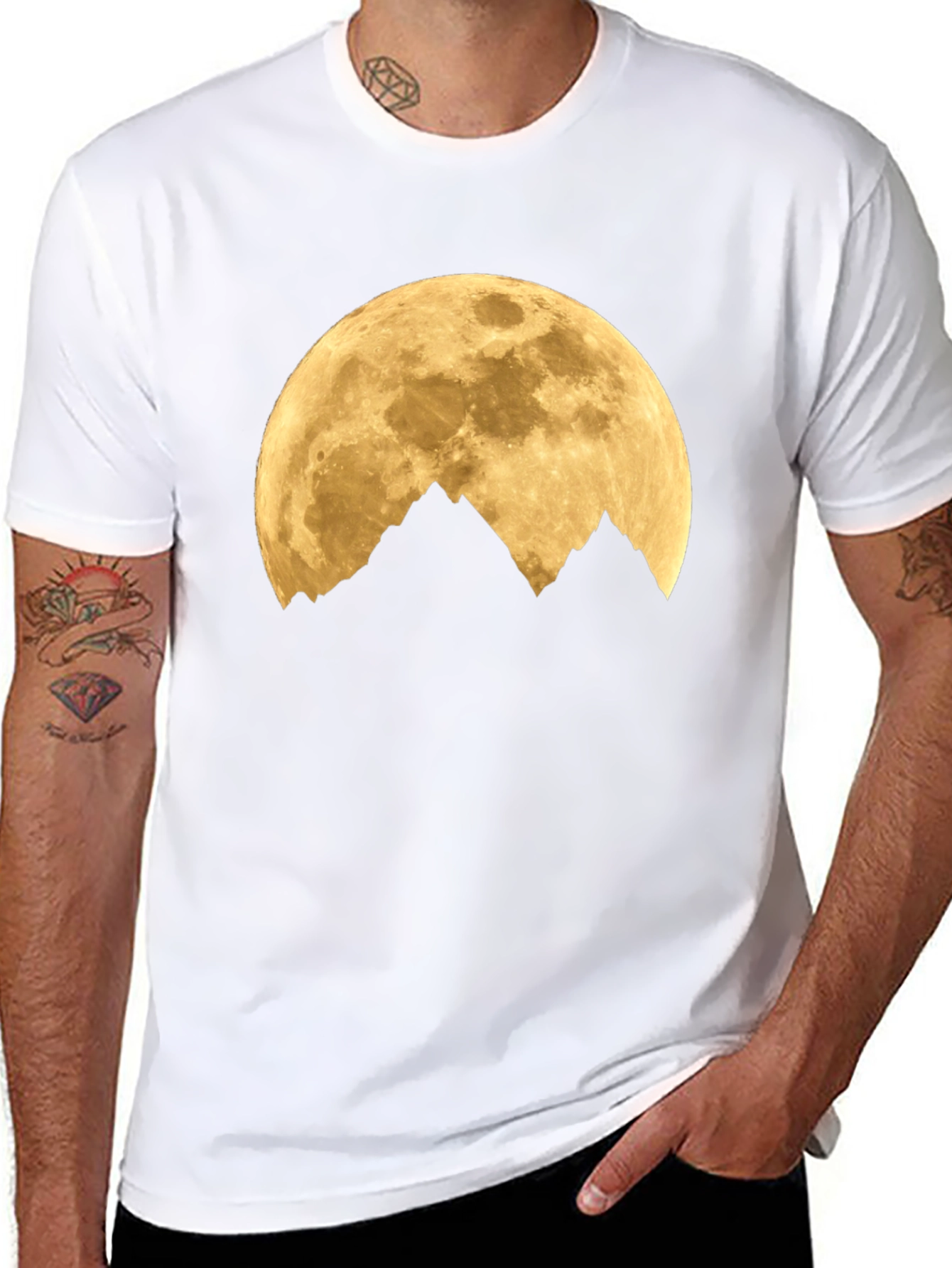 Black Moon Over Mountains Graphic Tee - Black Cotton Blend view 8