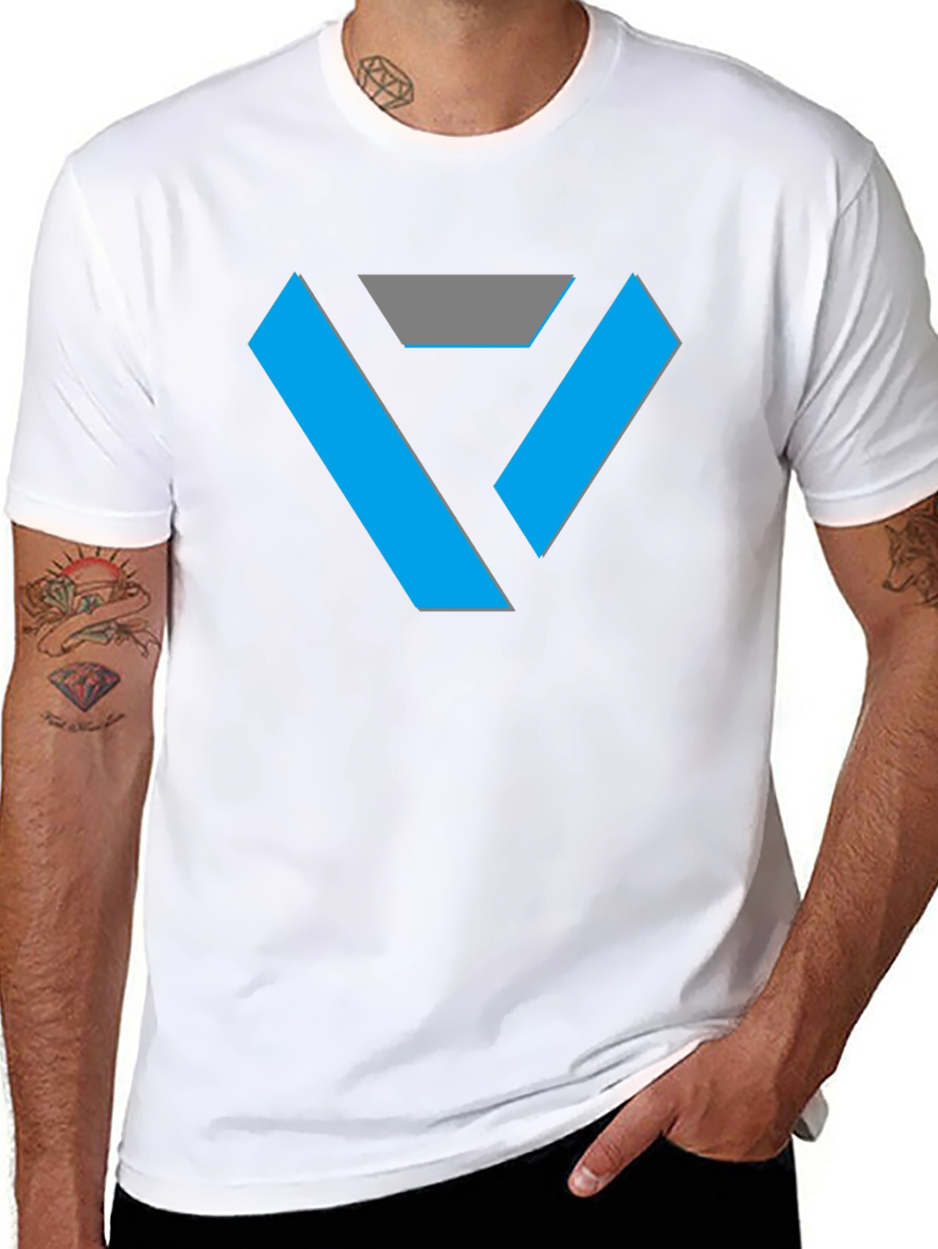 Black Geometric V Logo Black T-Shirt view 8