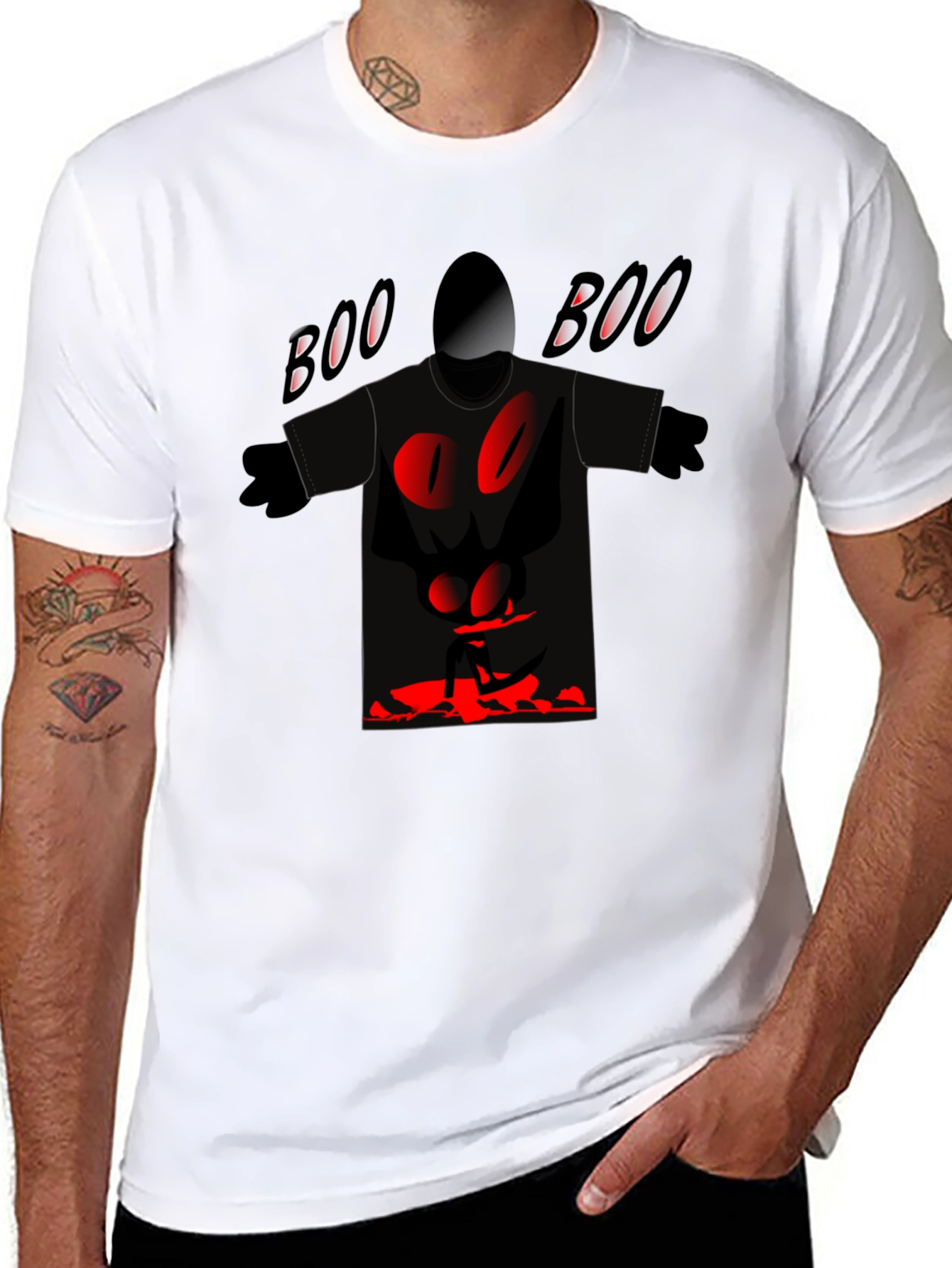 Black Spooky "Boo" Graphic Tee - Black Cotton Blend view 8