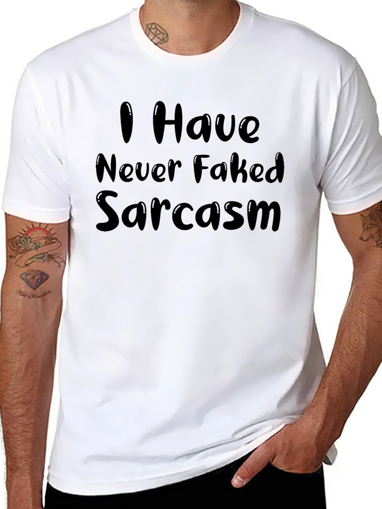 Black Funny Sarcastic Graphic T-Shirt - Never Faked view 8