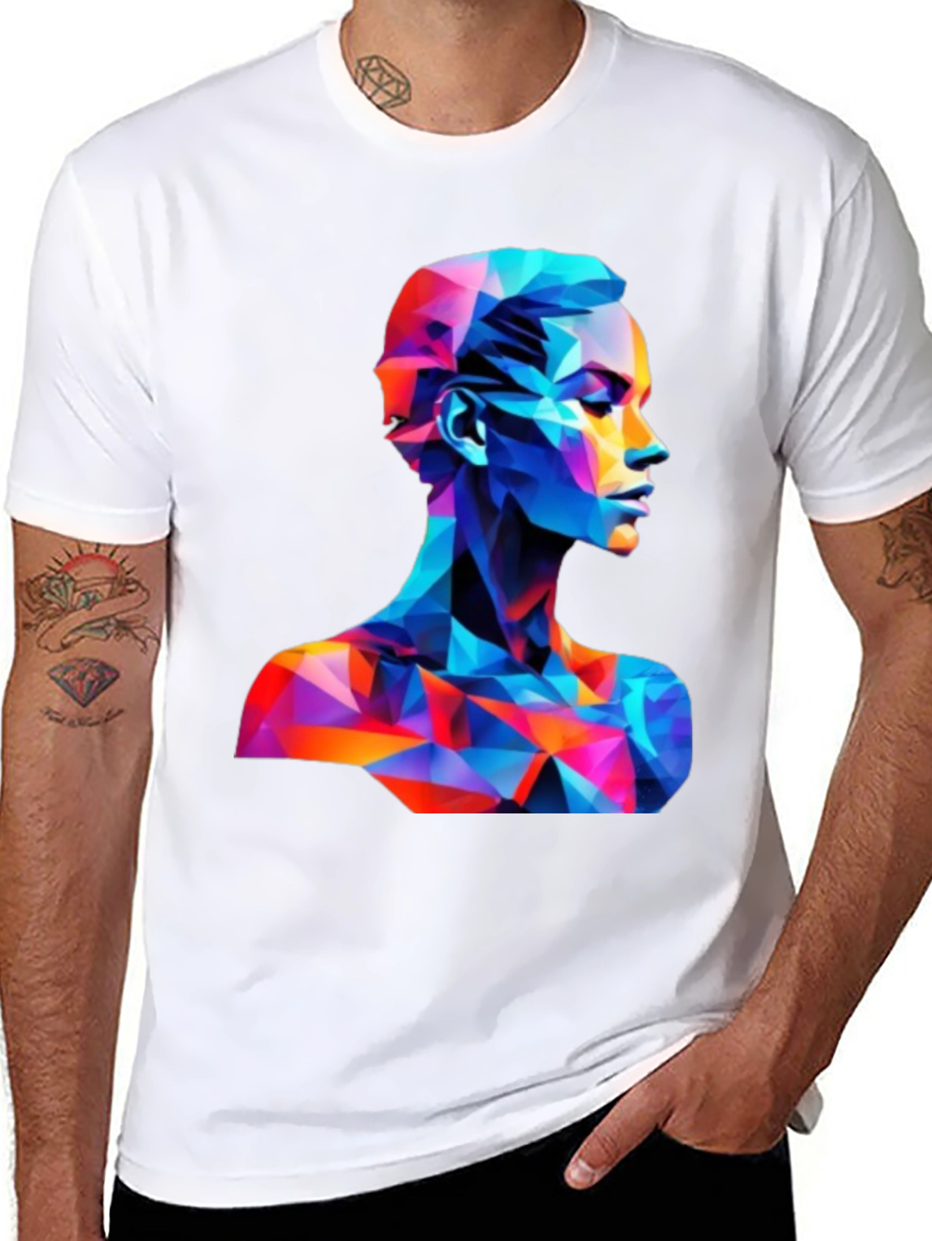 Abstract Geometric Face Graphic Black T-Shirt - 8