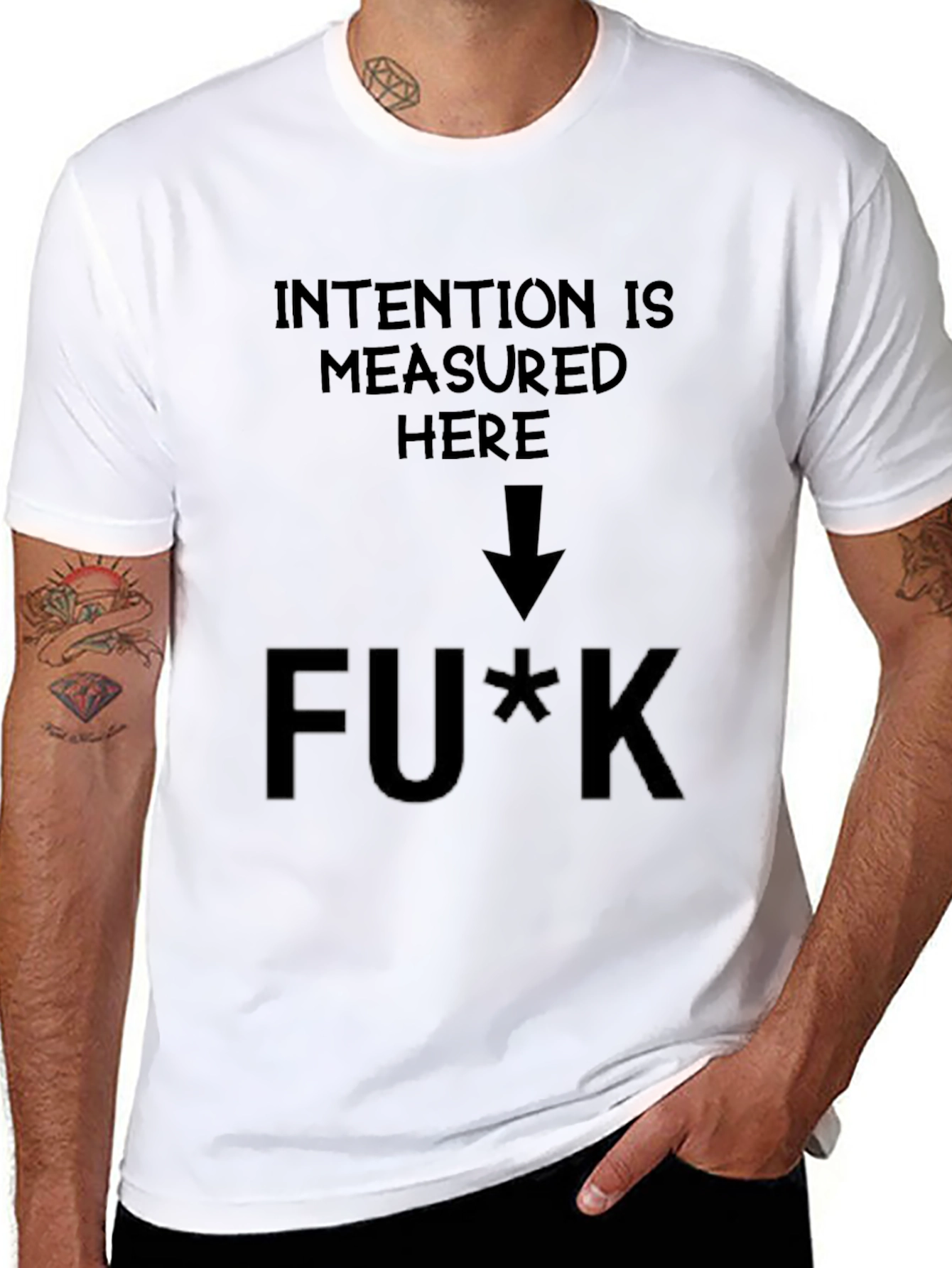 Black Intention Measured Here Graphic T-Shirt view 8