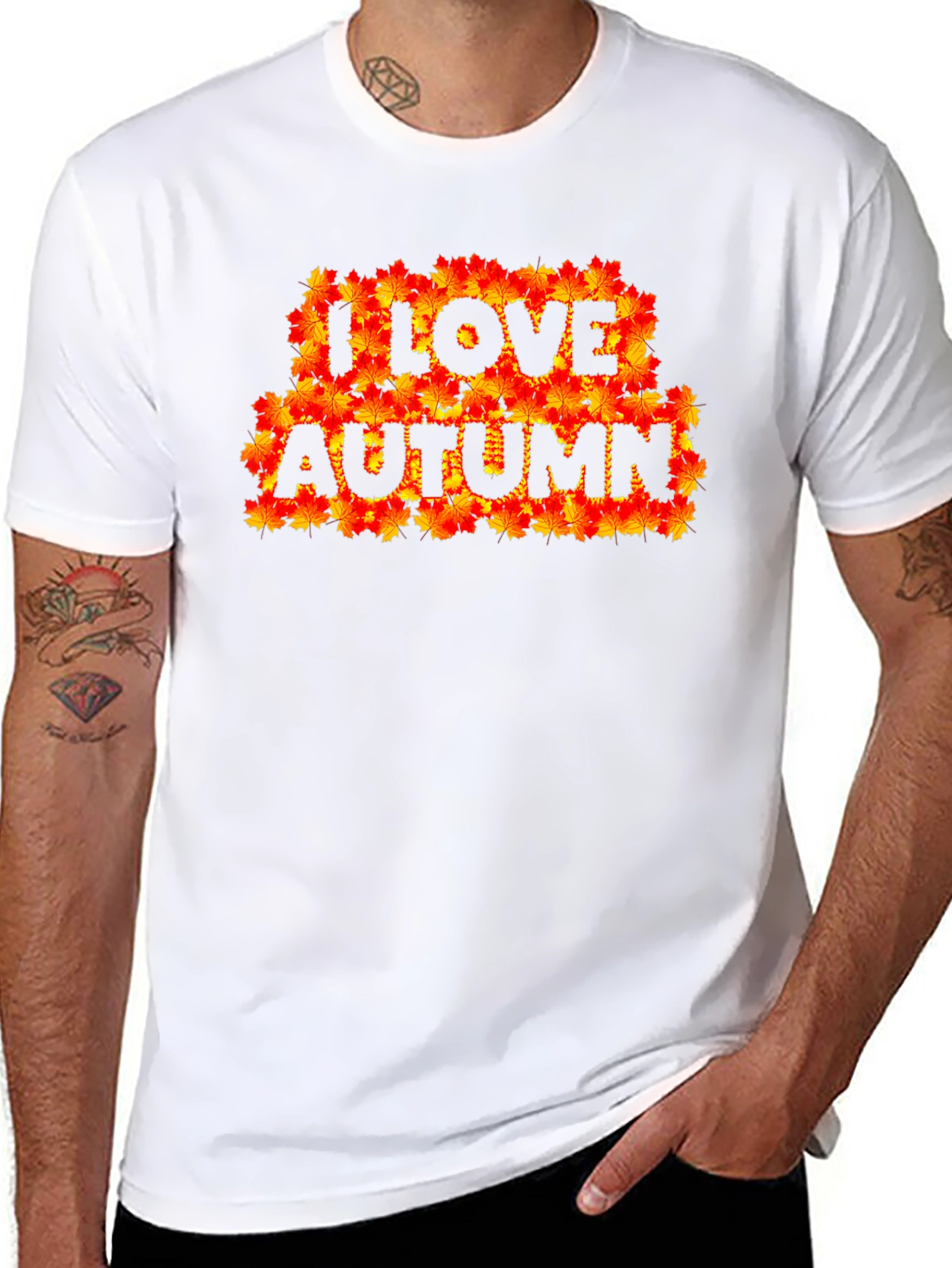 Black I Love Autumn Fall Leaves Black Graphic T-Shirt view 8