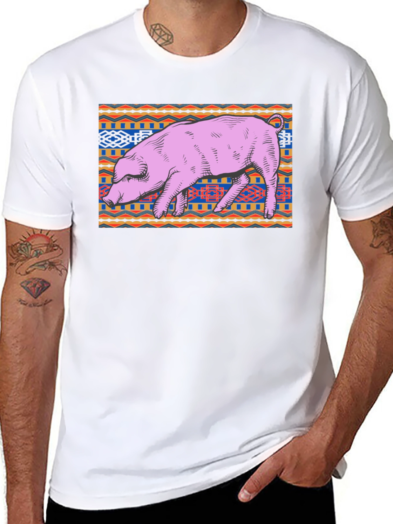 Black Pig Graphic Tee - Unique Tribal Pattern, Casual Cotton Shirt view 8
