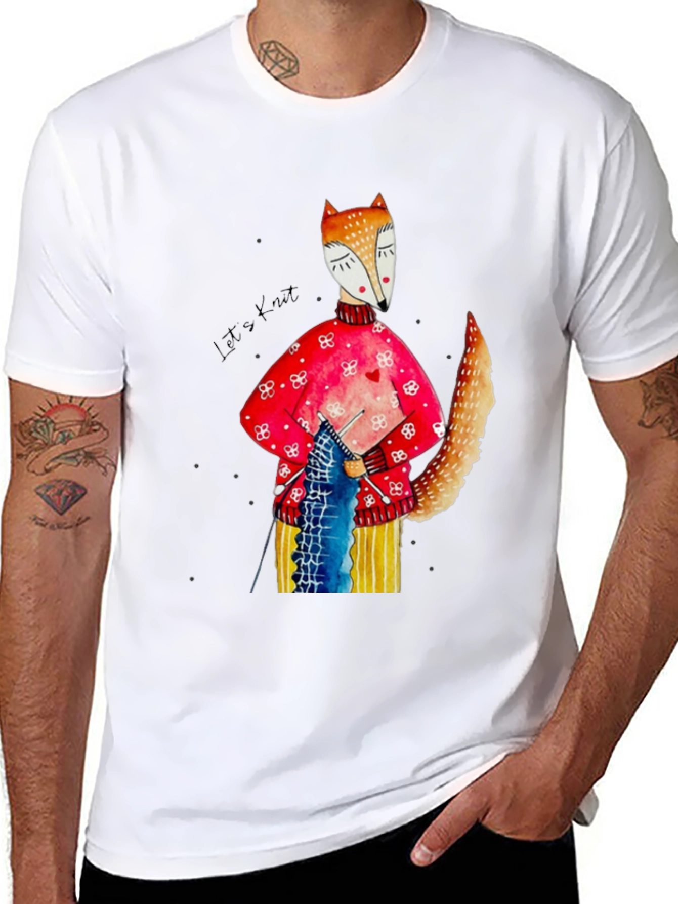 Black Knitting Fox Graphic Tee view 8