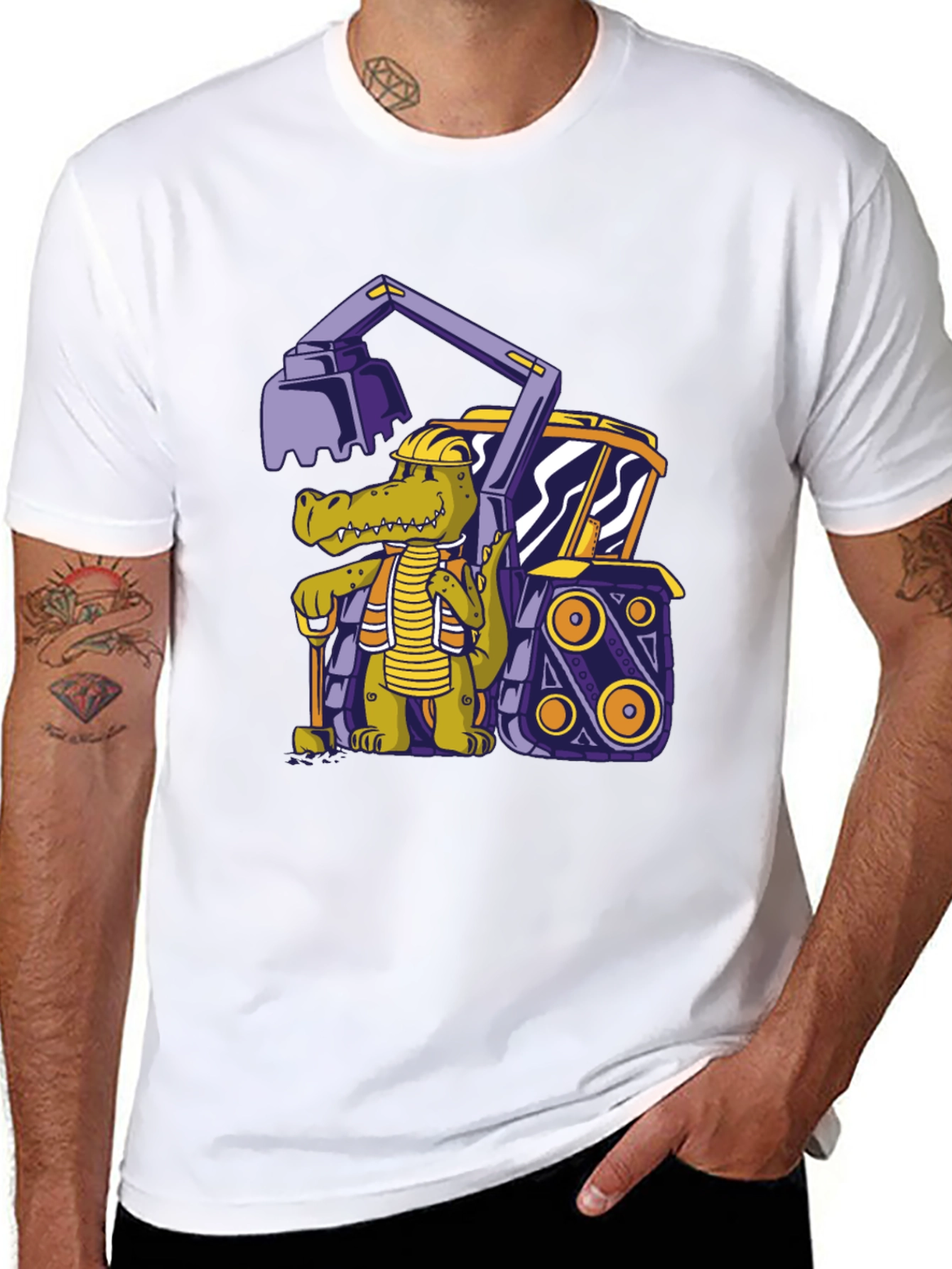 Black Crocodile Excavator T-Shirt - Cartoon Construction Tee view 8