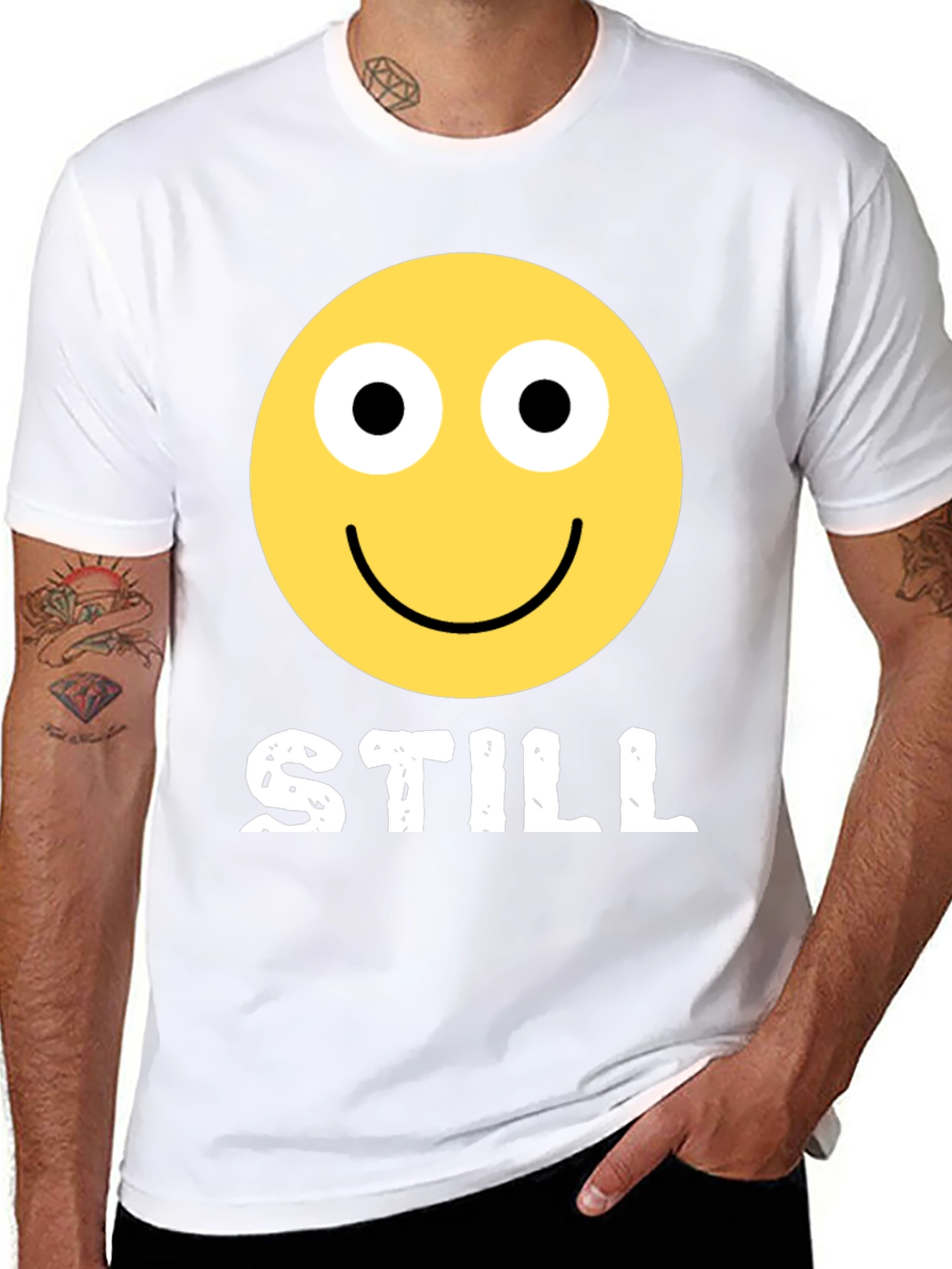 Black STILL Smiley Face Graphic Tee - Adult Humor Black T-Shirt view 8