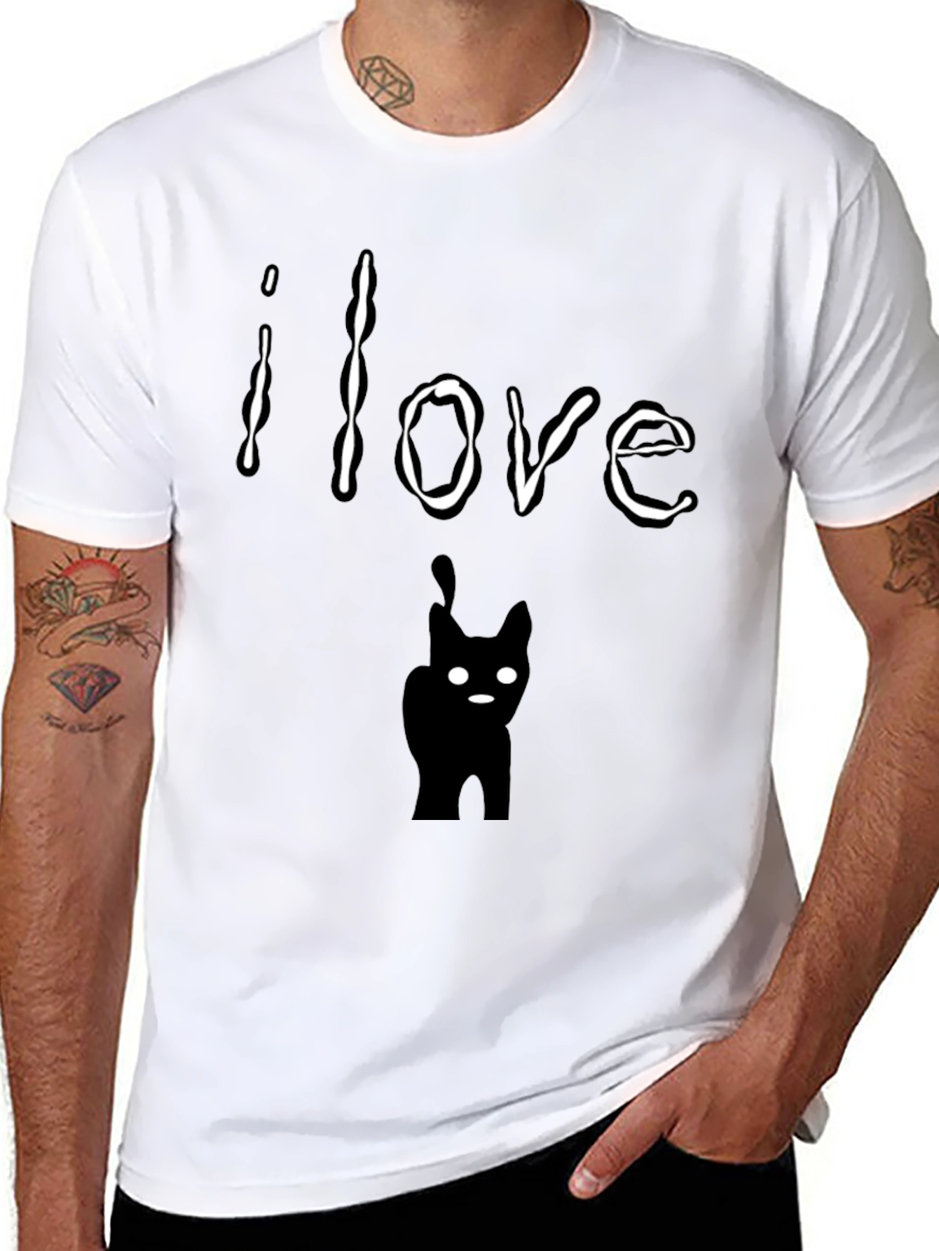 Black I Love Cats Graphic T-Shirt - Soft Cotton Tee view 8