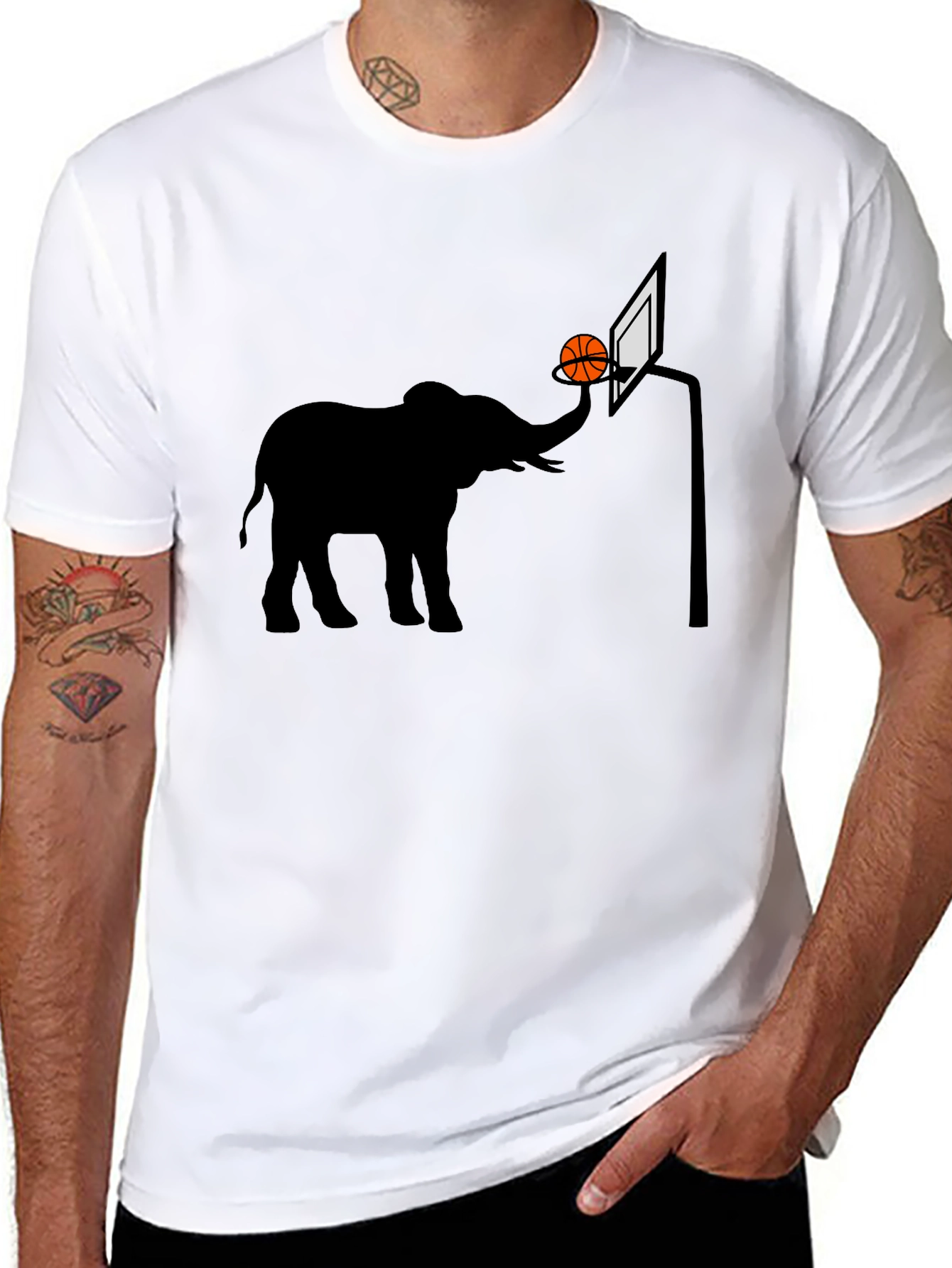 Black Elephant Basketball Graphic Tee - Novelty T-Shirt view 8