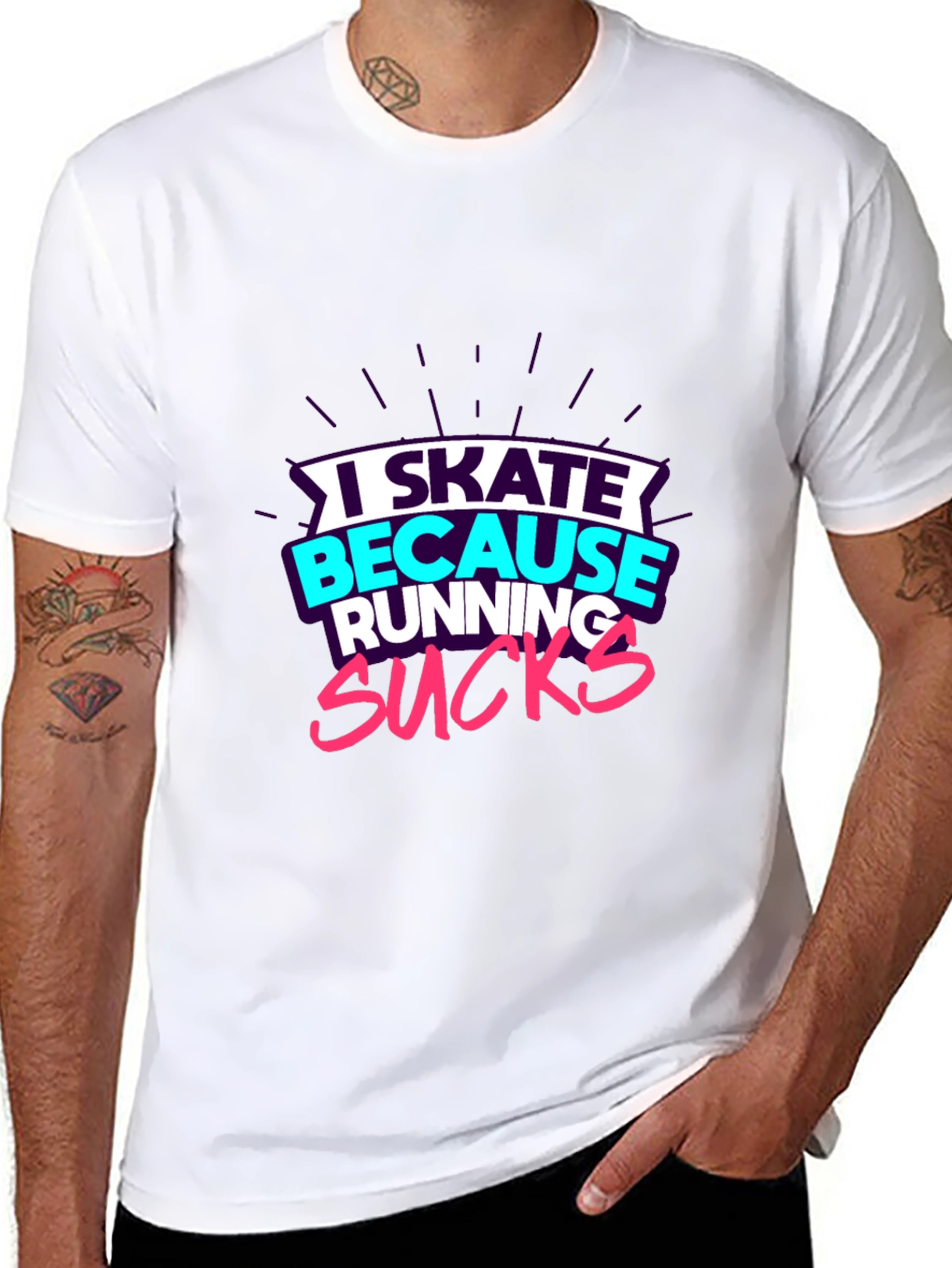 Black I Skate Because Running Sucks Graphic Tee view 8
