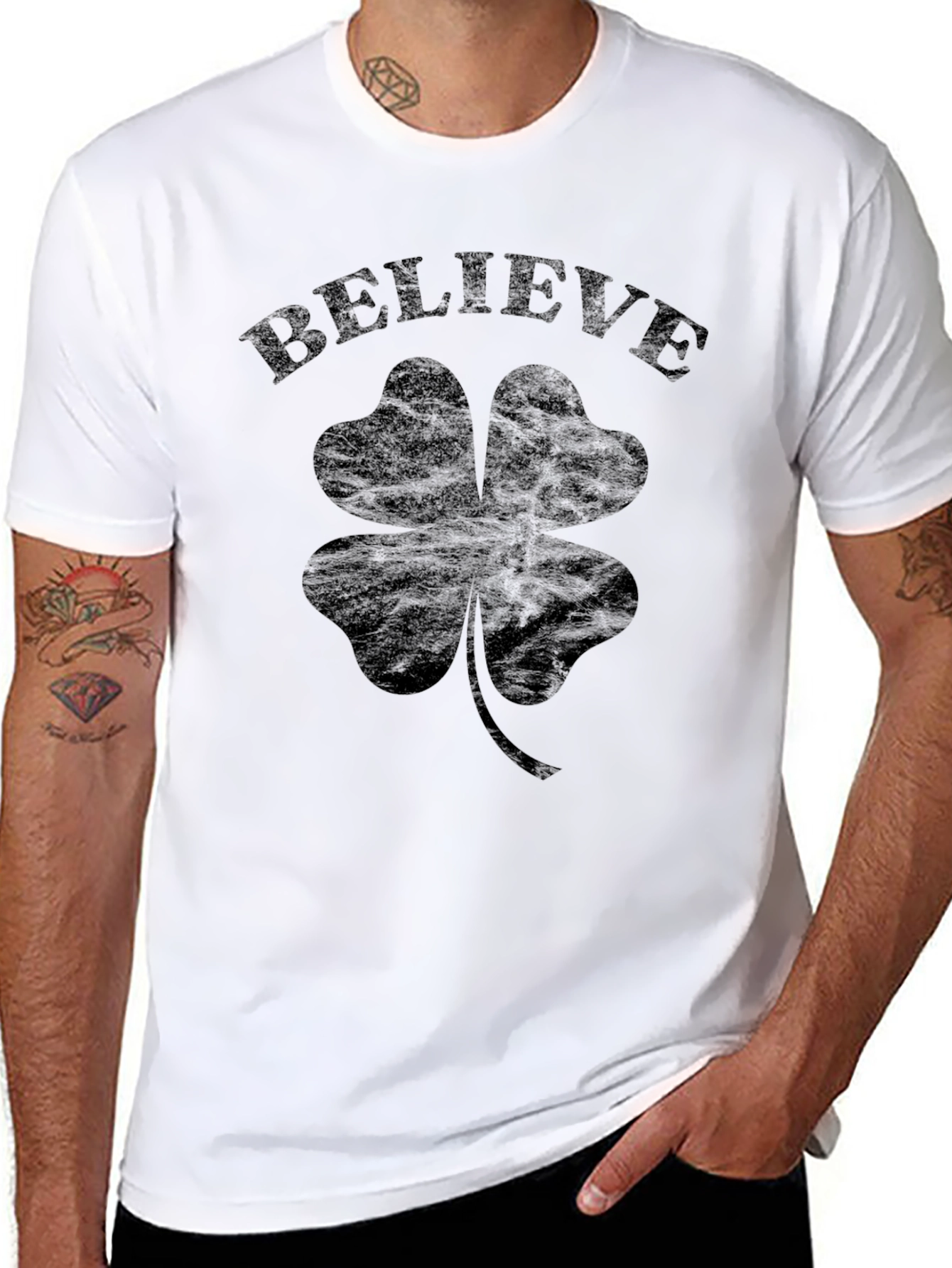 Black Believe Shamrock Clover T-Shirt view 8
