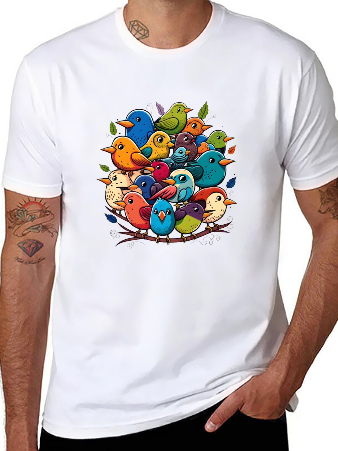 Black Colorful Birds Nest T-Shirt - Nature Lover's Tee view 8