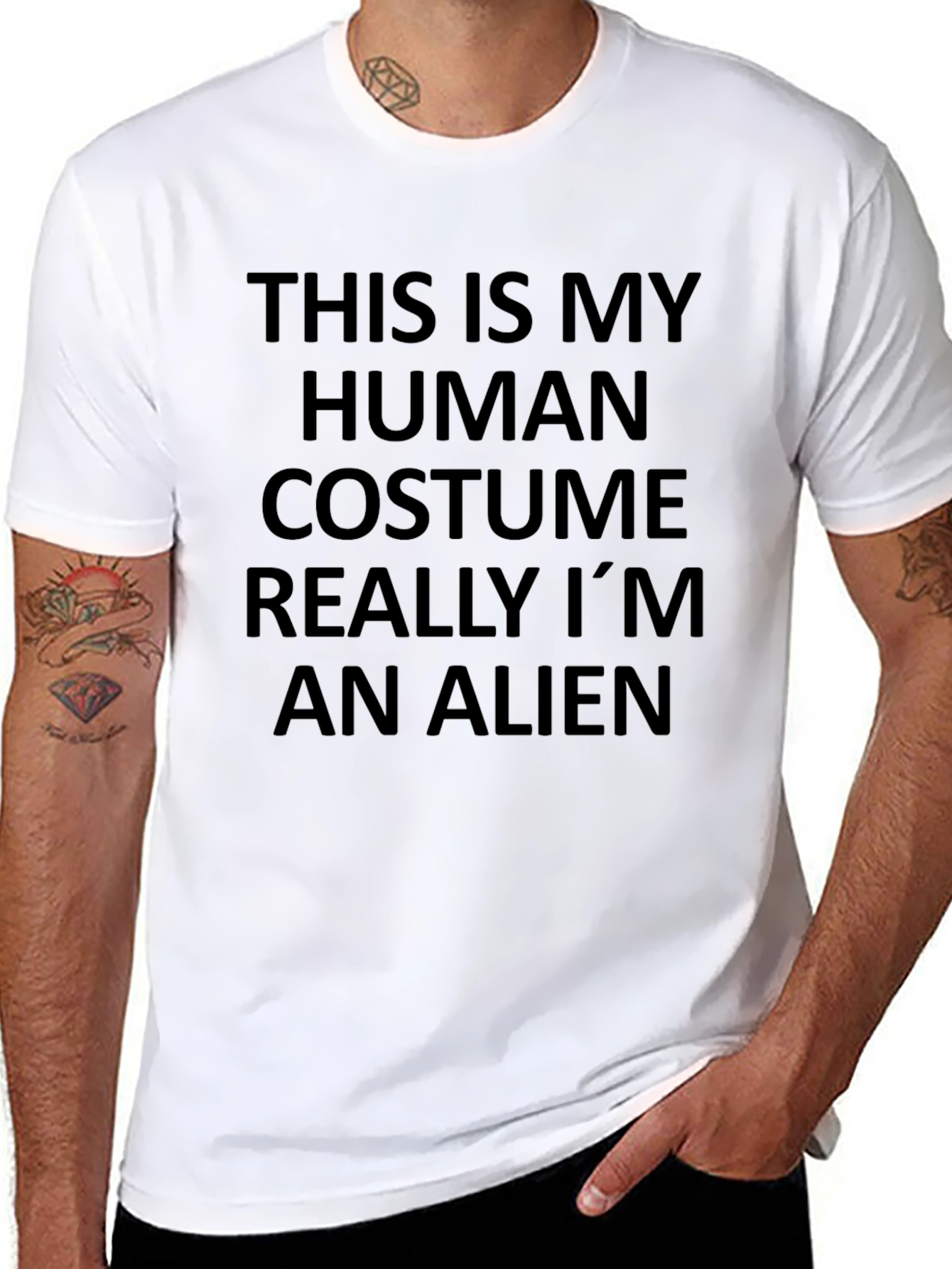 Black Human Costume Alien T-Shirt, Black view 8