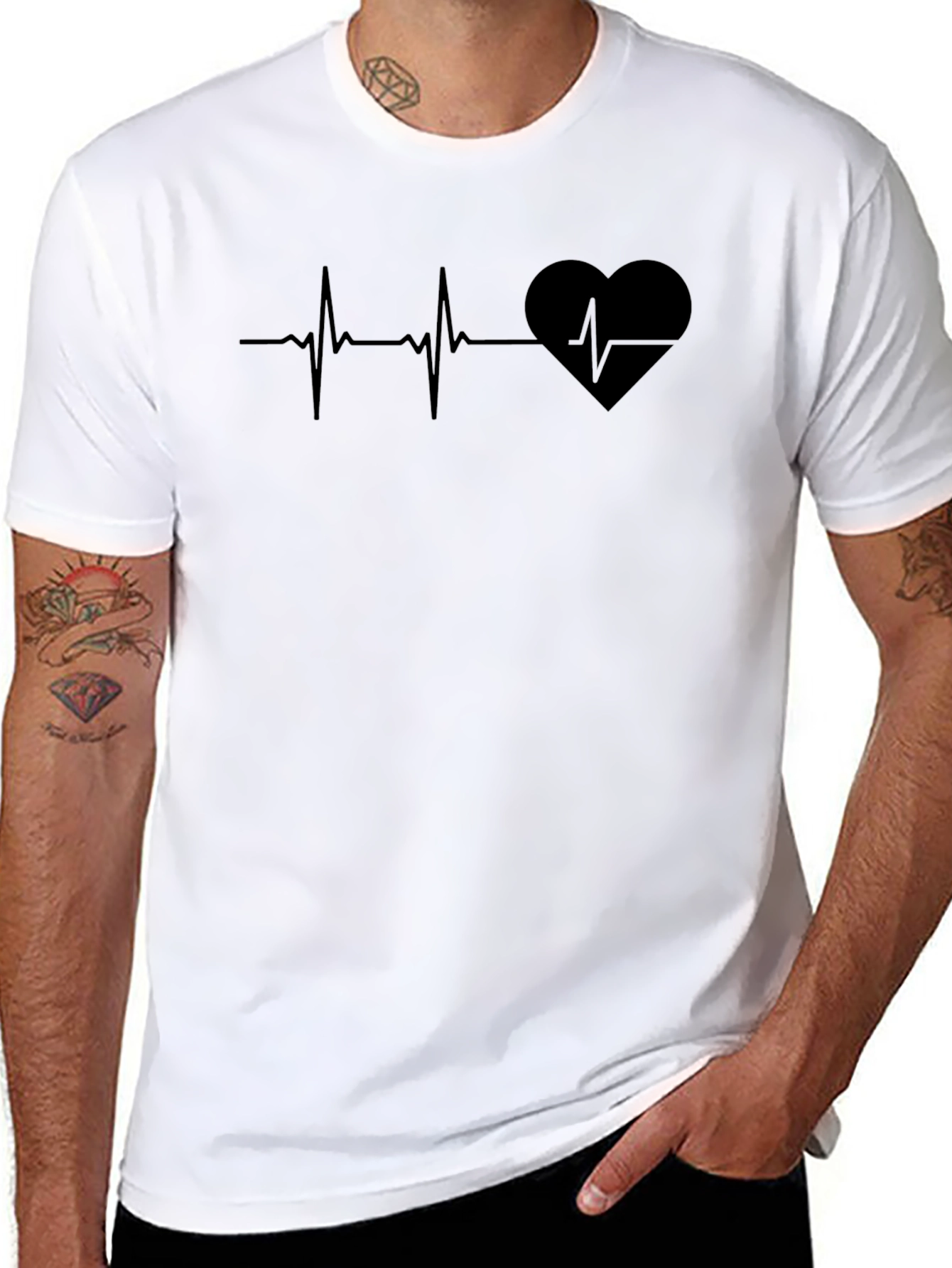 Black Heartbeat Heart Graphic T-Shirt - Black view 8