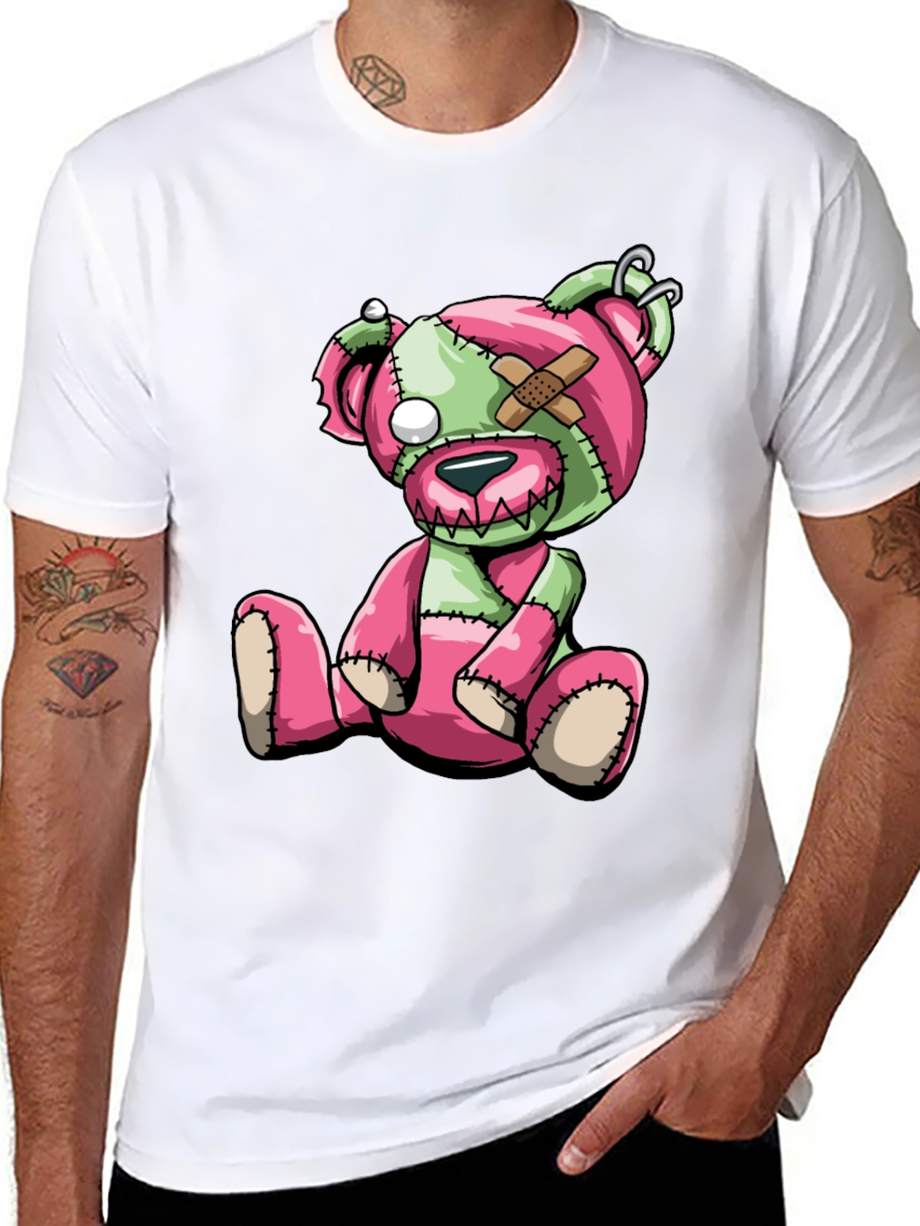 Black Creepy Cute Zombie Teddy Bear Graphic Tee view 8