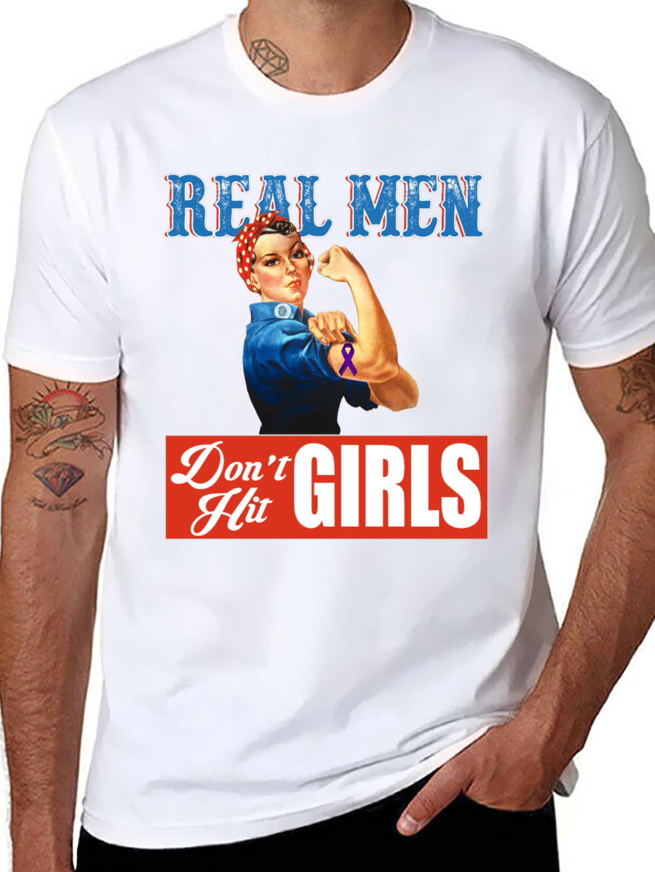 Black Real Men Don't Hit Girls T-Shirt view 8