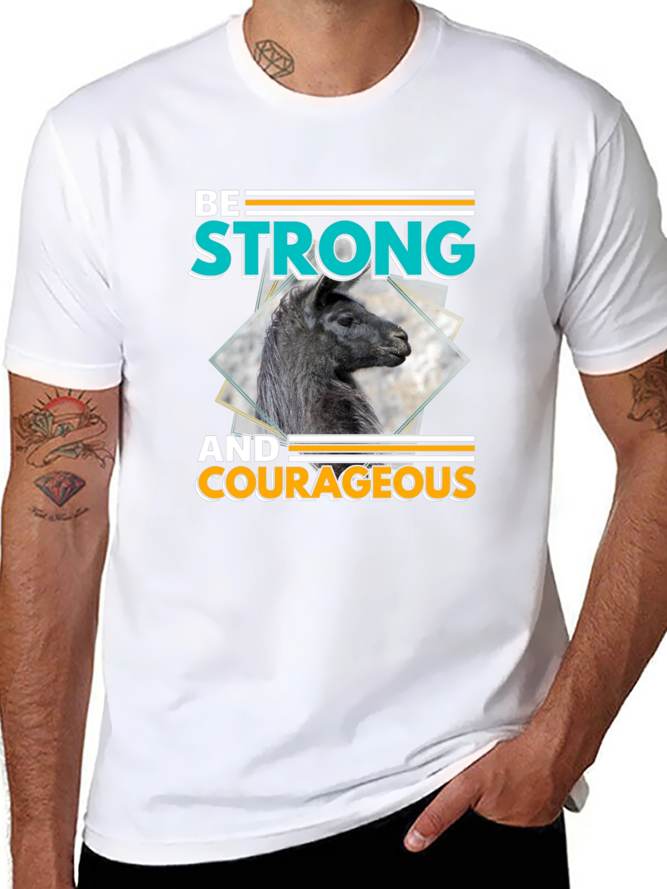 Black Be Strong & Courageous Llama Graphic T-Shirt view 8