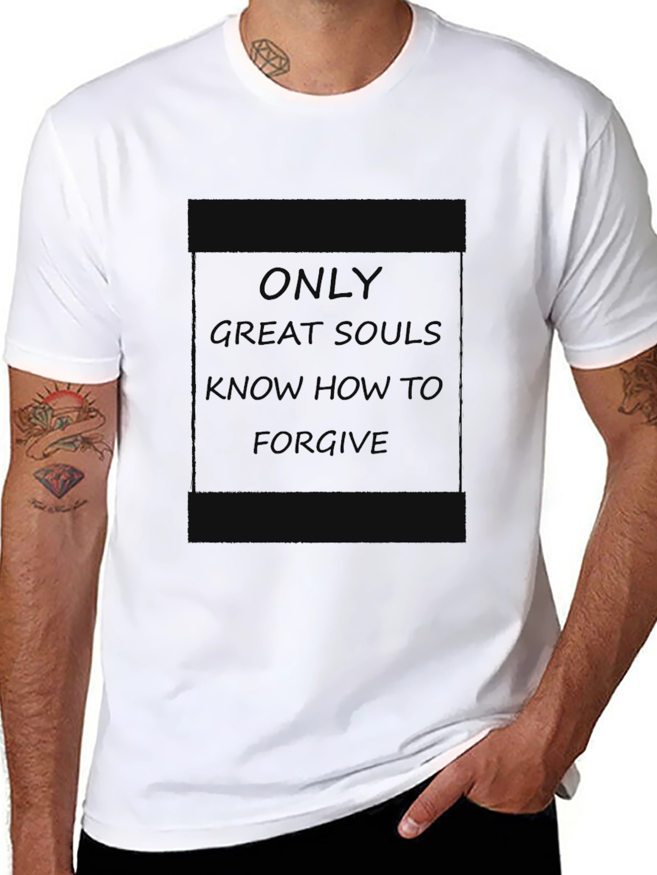 Black Great Souls T-Shirt - Forgive Design - Black Cotton Tee view 8