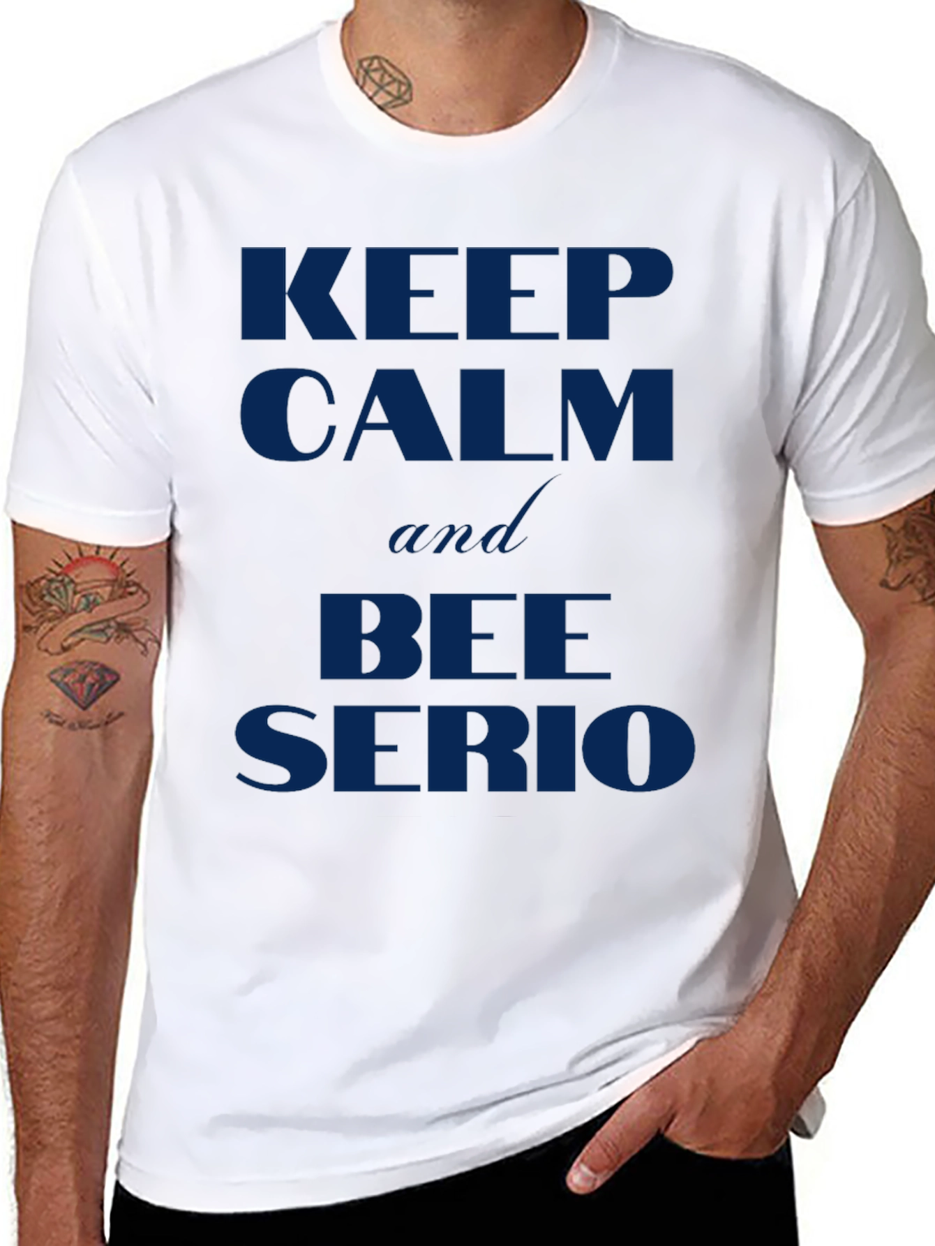 Black Keep Calm and Bee Serio T-Shirt - Men's Graphic Tee view 8