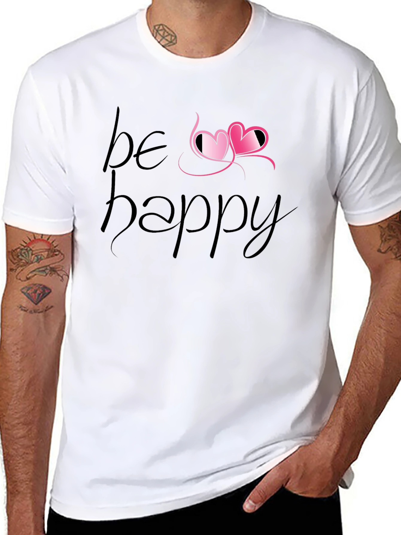 Black Be Happy Heart Tee - Black Graphic T-Shirt view 8