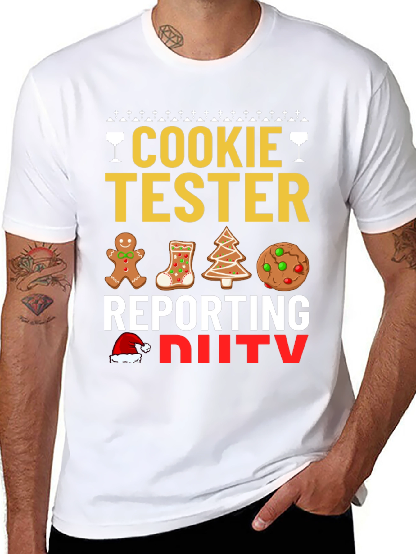 Black Cookie Tester Reporting for Duty Christmas T-Shirt view 8