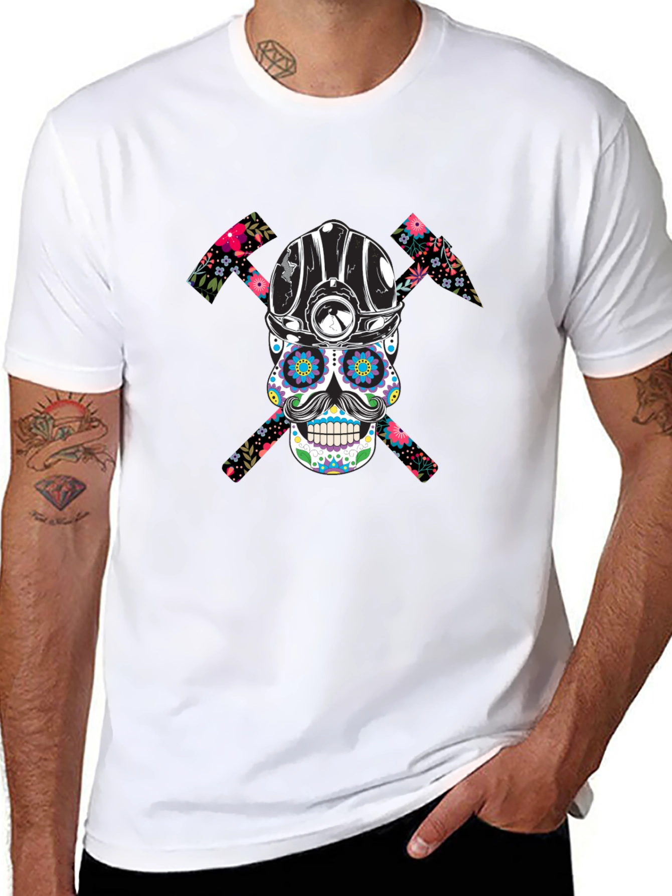Black Sugar Skull Miner Graphic Tee view 8