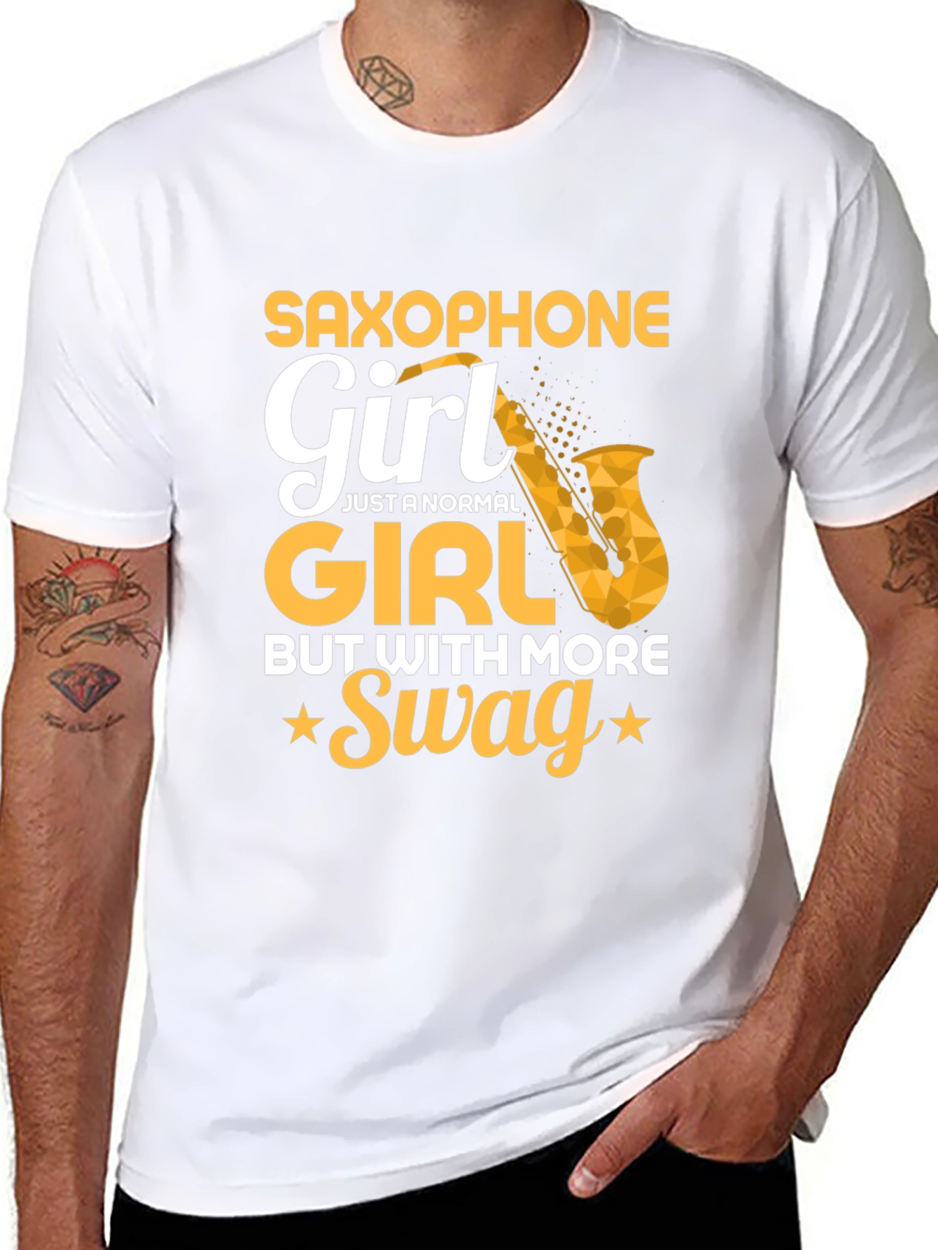 Black Saxophone Girl T-Shirt - Swag Musician Tee view 8