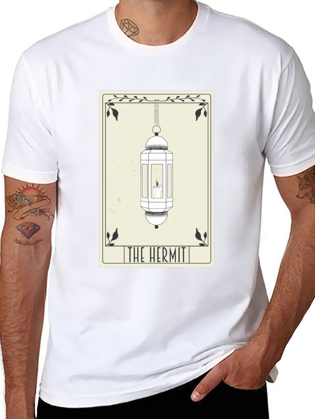 Black The Hermit Tarot Card T-Shirt - Occult Design view 8