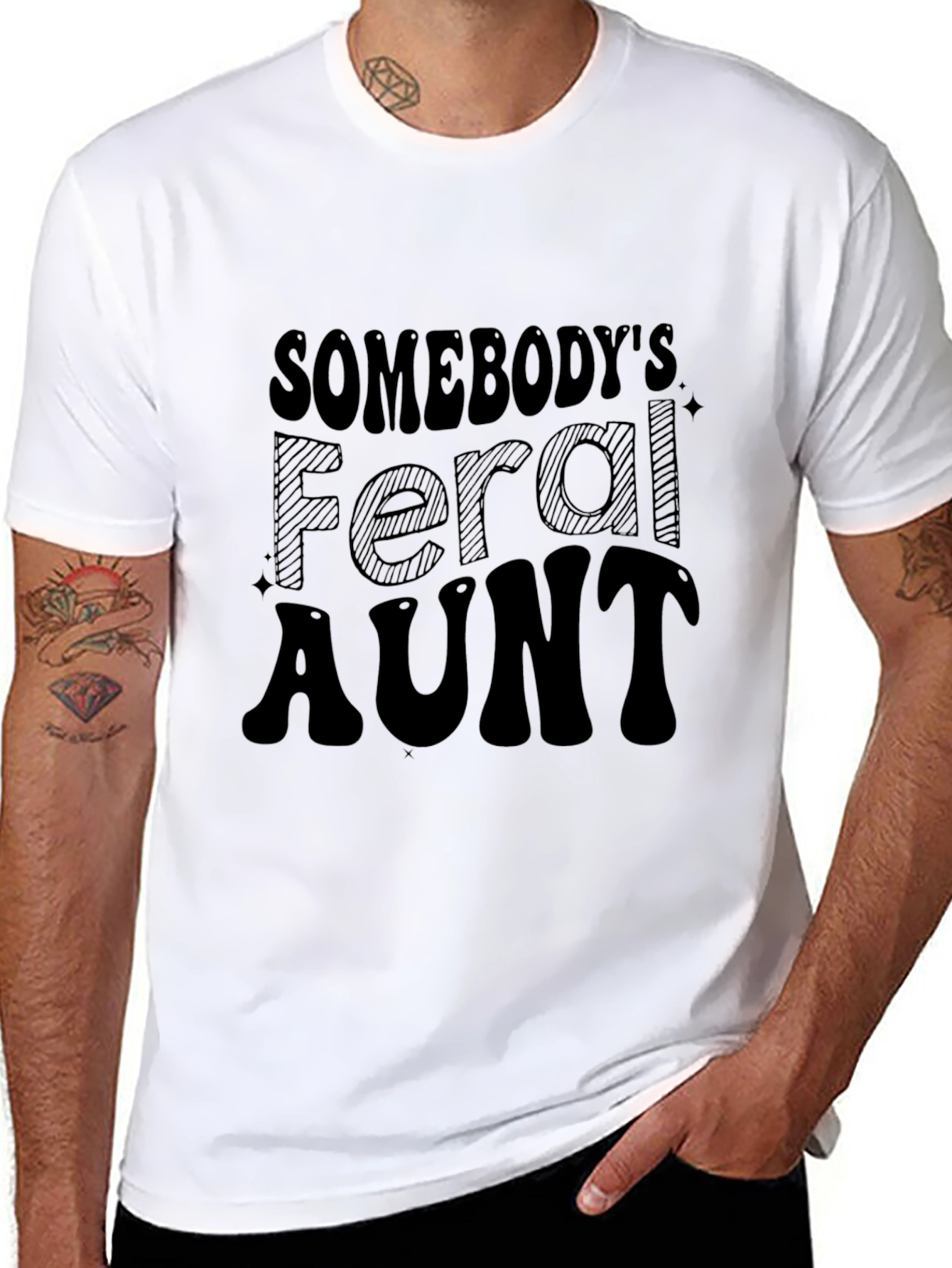 Black Somebody's Feral Aunt Graphic Tee - Black view 8
