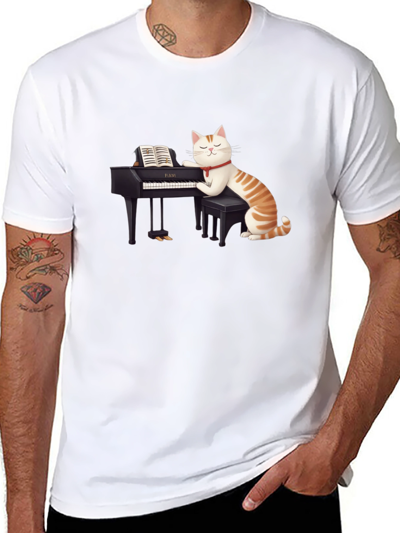 Black Cat Playing Piano T-Shirt - Unique Graphic Tee view 8