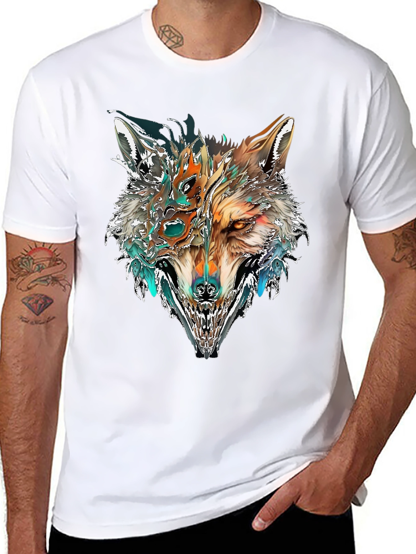 Black Abstract Wolf Graphic T-Shirt - Black view 8