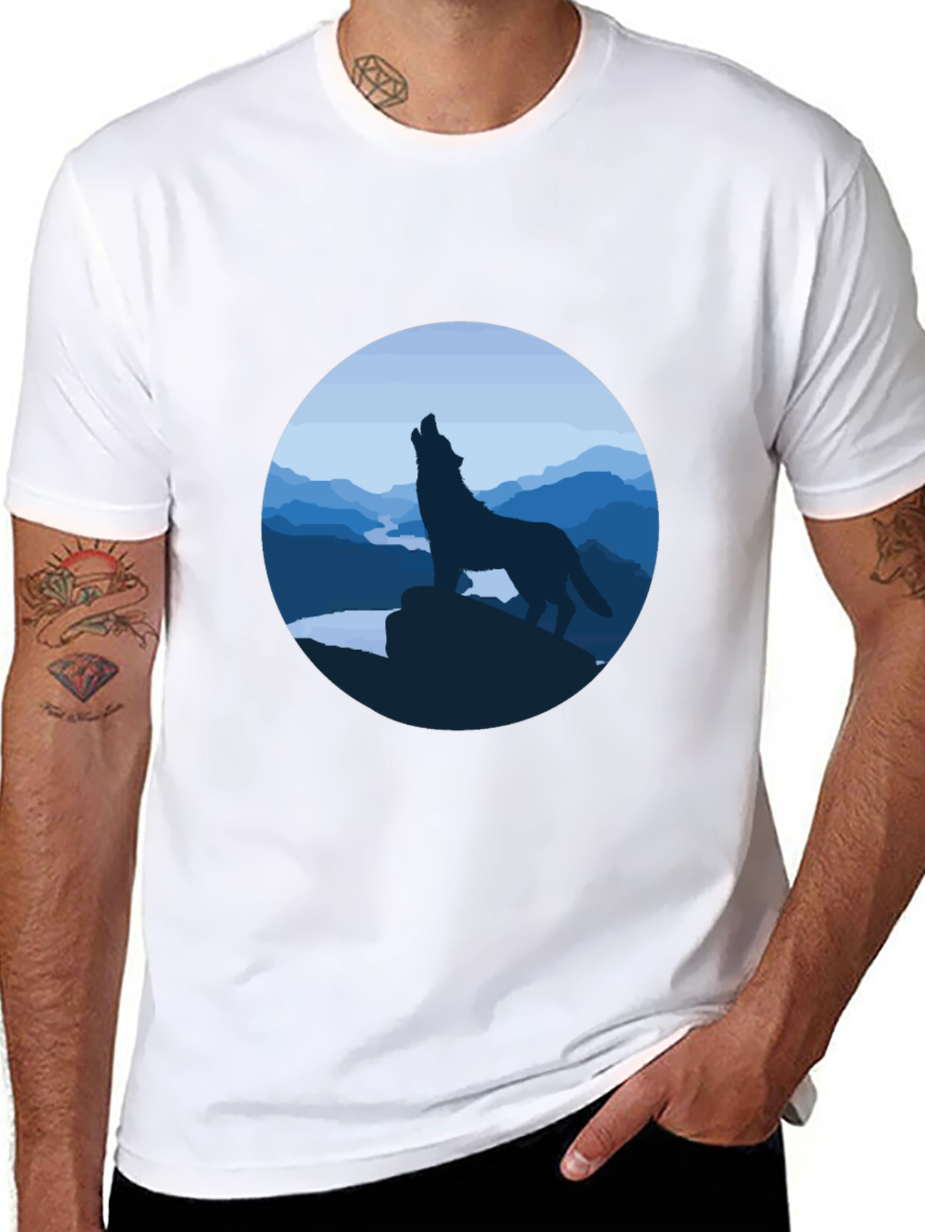 Black Wolf Howling Graphic Tee - Black view 8