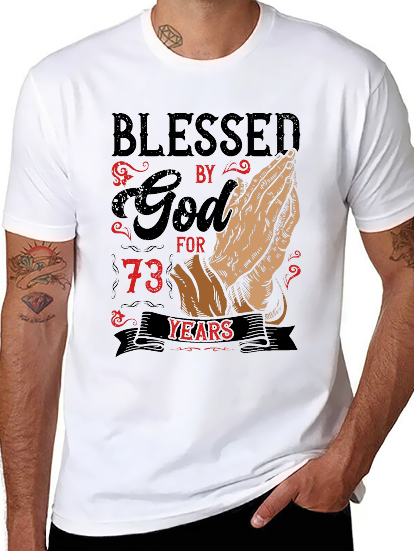 Black Blessed By God T-Shirt - Limited Edition 73 Years view 8