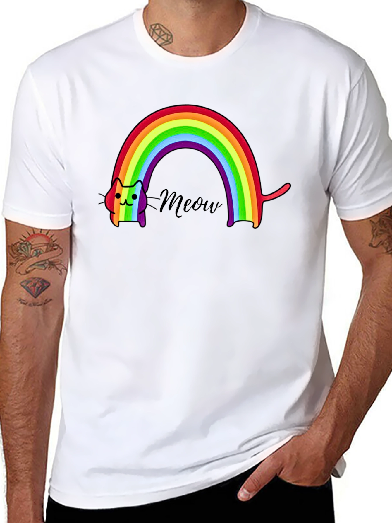 Black Rainbow Cat Meow T-Shirt view 8