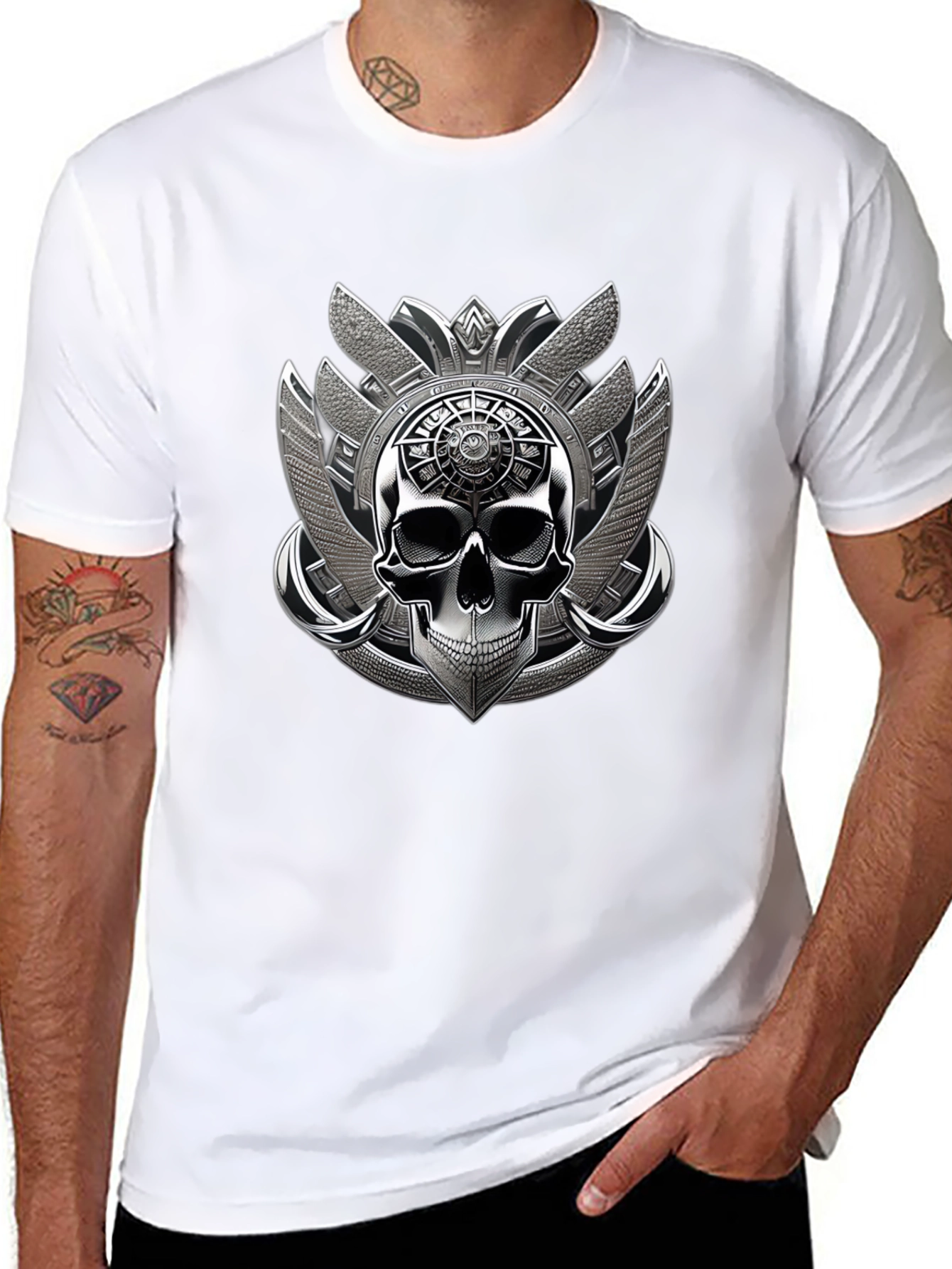 Black Skull Emblem Graphic Tee - Black view 8