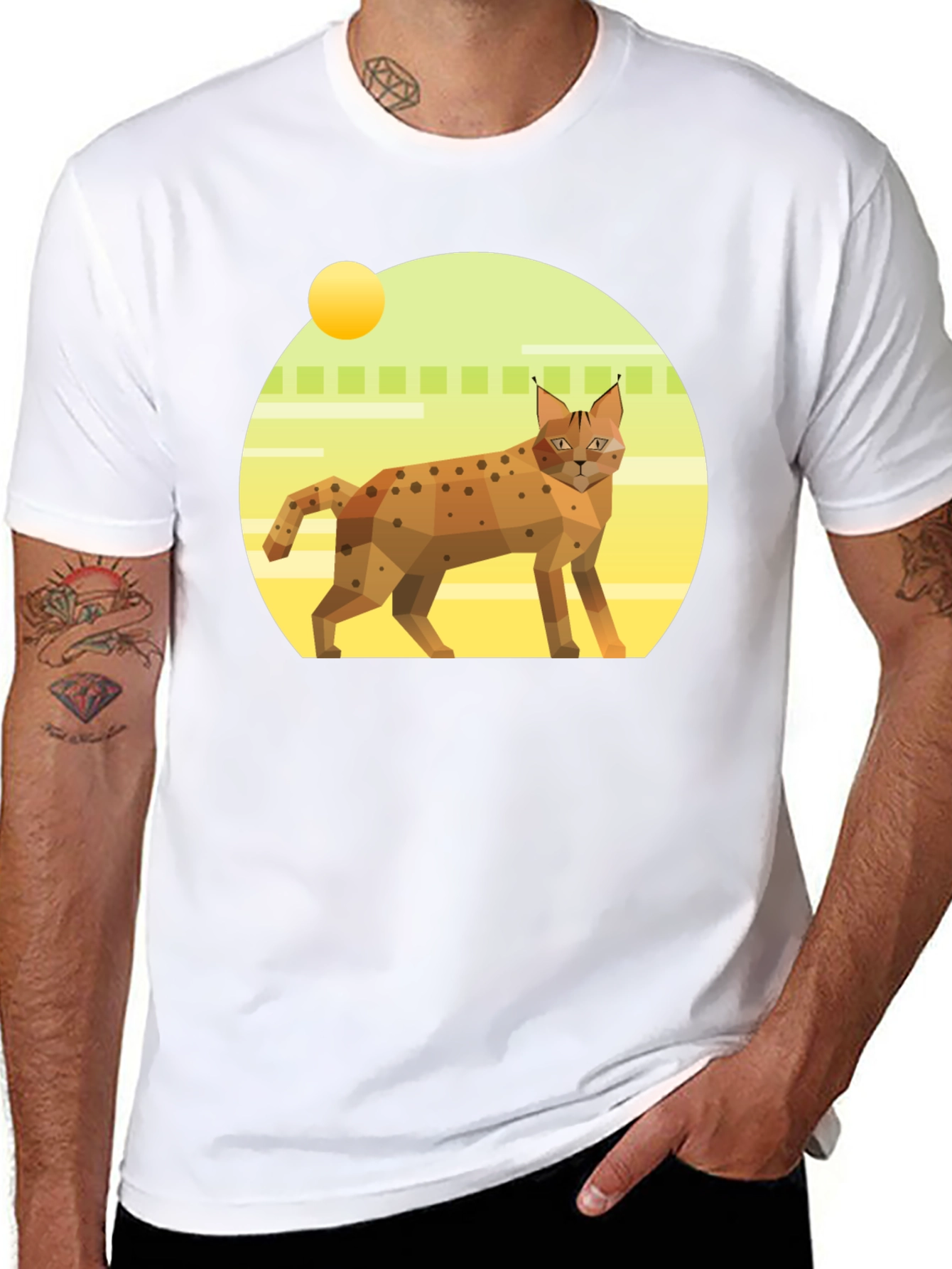 Black Geometric Lynx T-Shirt - Cool Cat Graphic Tee view 8