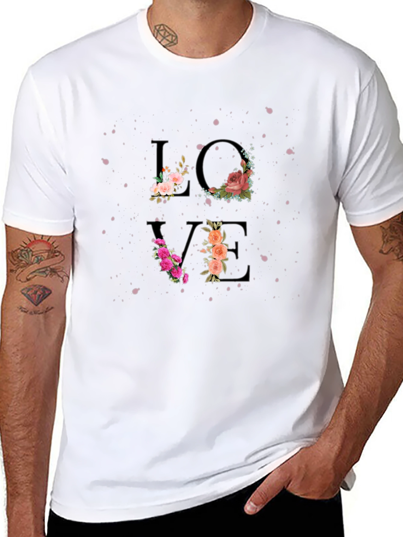 Black Floral Love Graphic Tee - Stylish Black T-Shirt view 8