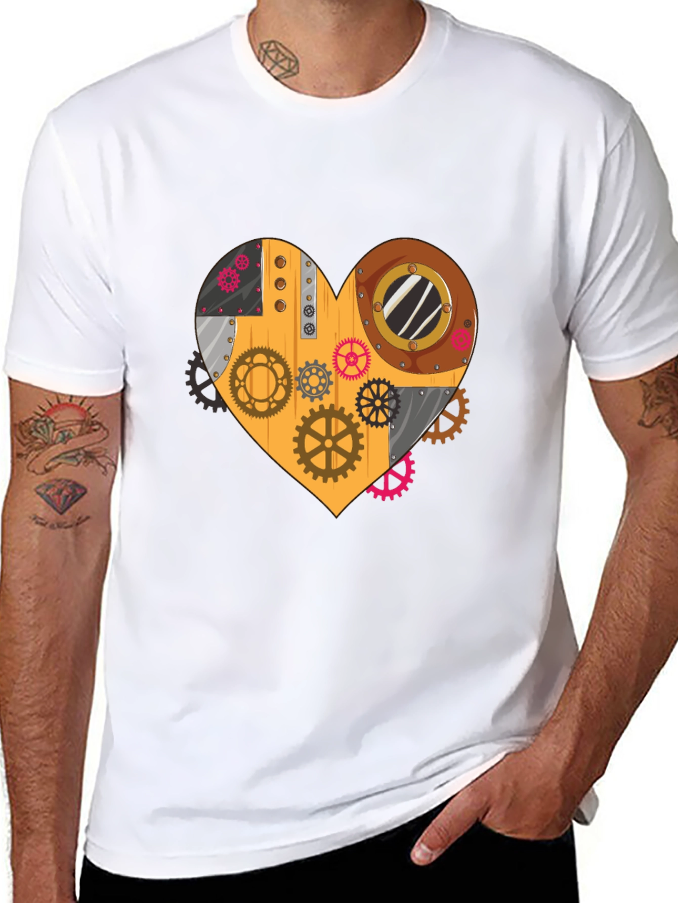 Black Steampunk Heart Gear T-Shirt - Unique Design view 8