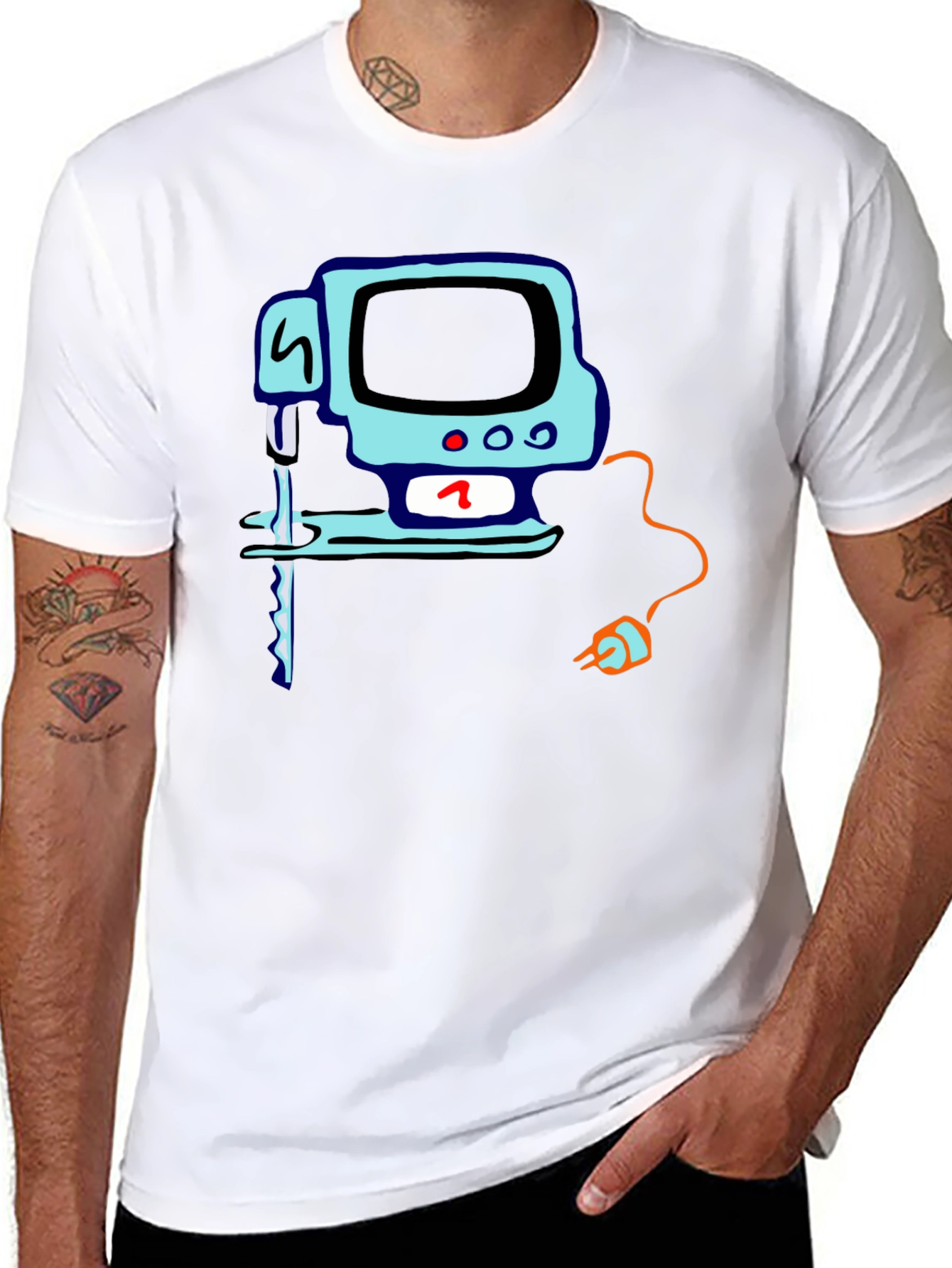 Black Retro Computer T-Shirt - Black Cotton Tee view 8