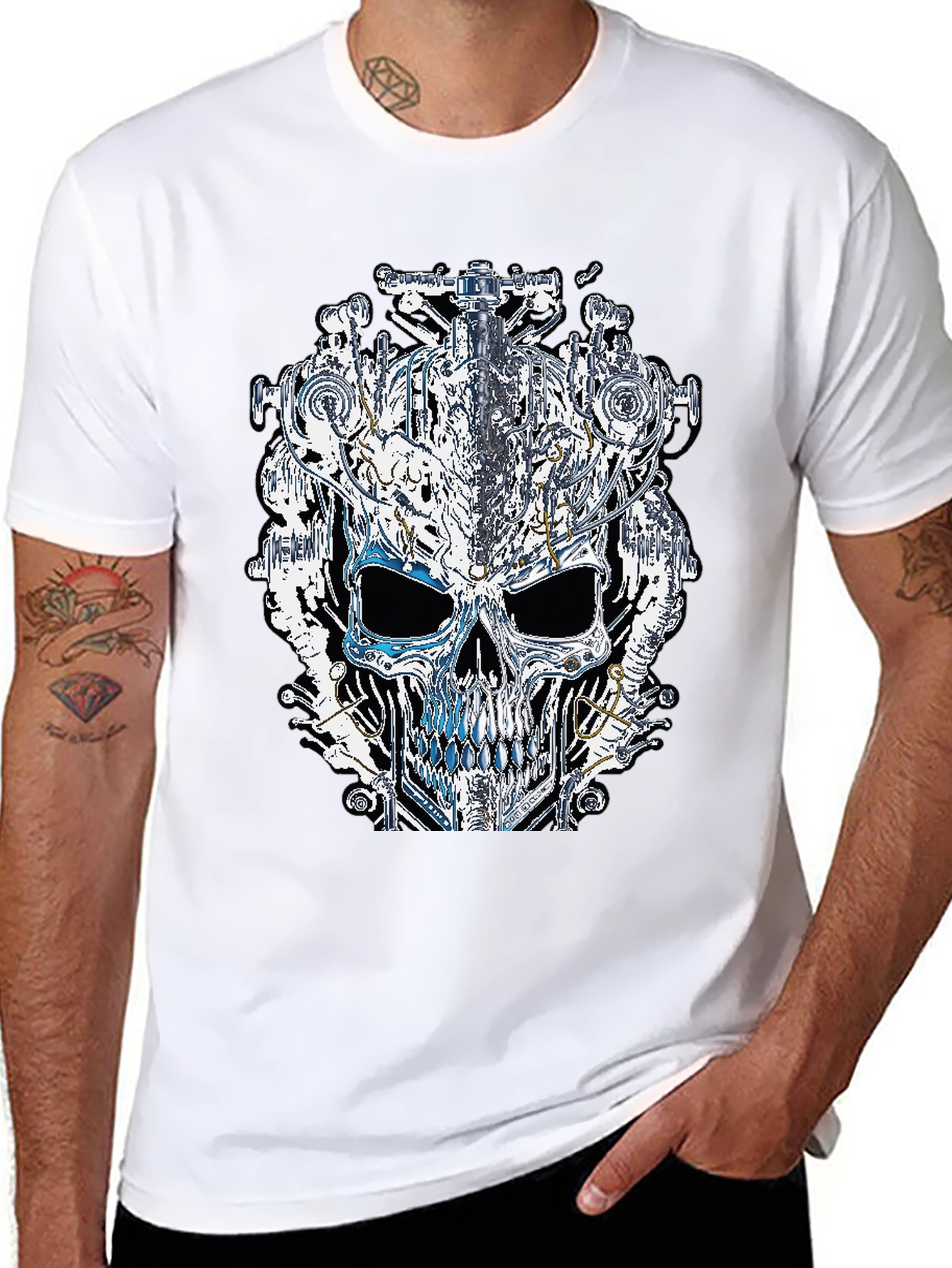 Black Steampunk Skull Graphic Tee view 8