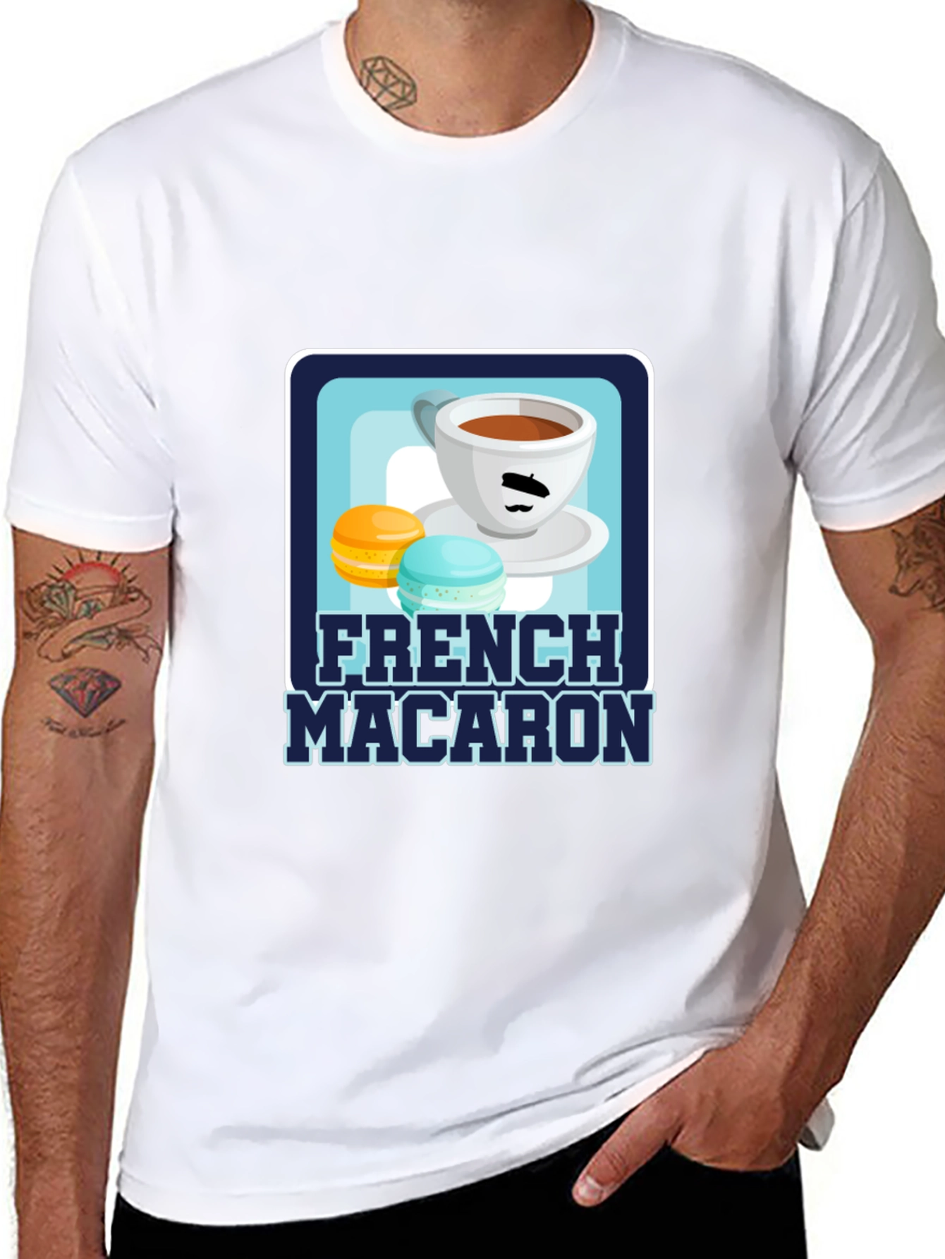 Black French Macaron T-Shirt | Coffee & Dessert Graphic Tee view 8