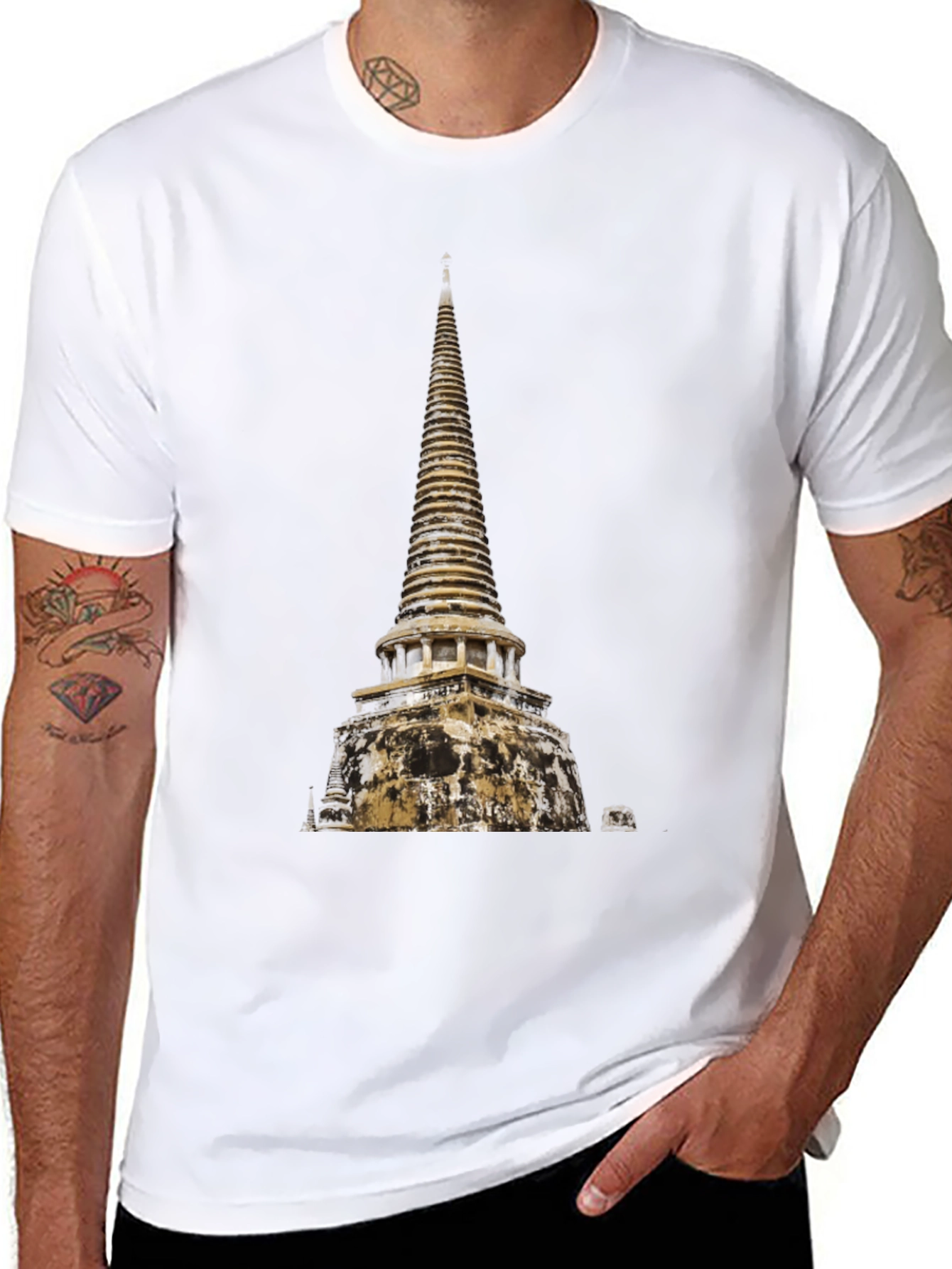 Black Temple Print Black T-Shirt view 8