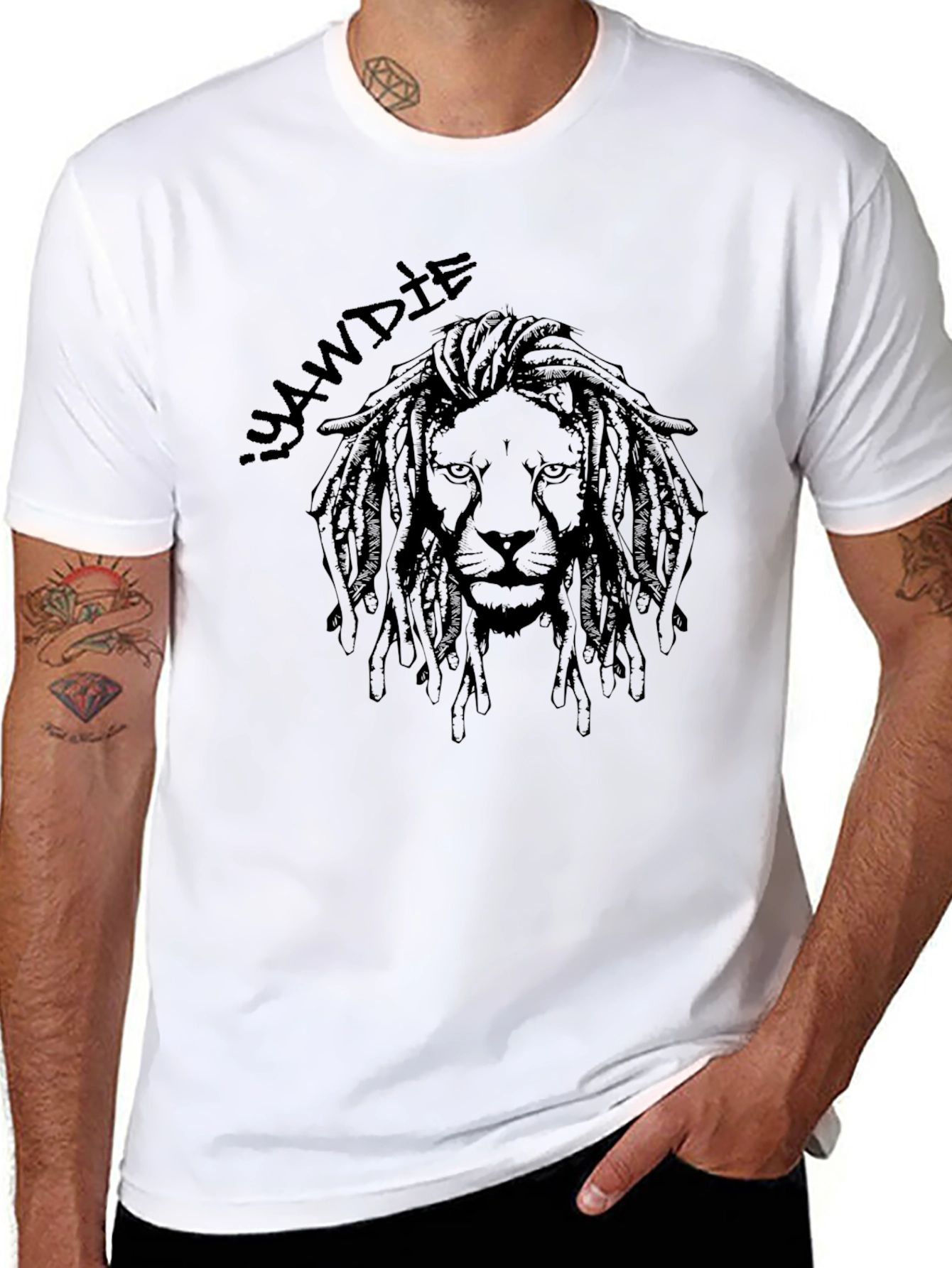 Black Lion Dreadlocks Graphic Print Black T-Shirt view 8