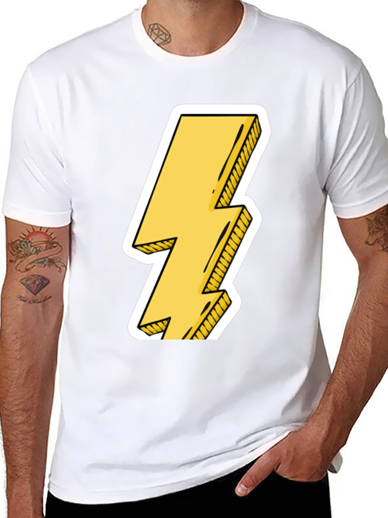 Black Lightning Bolt Graphic Tee - Black Cotton Casual T-Shirt view 8
