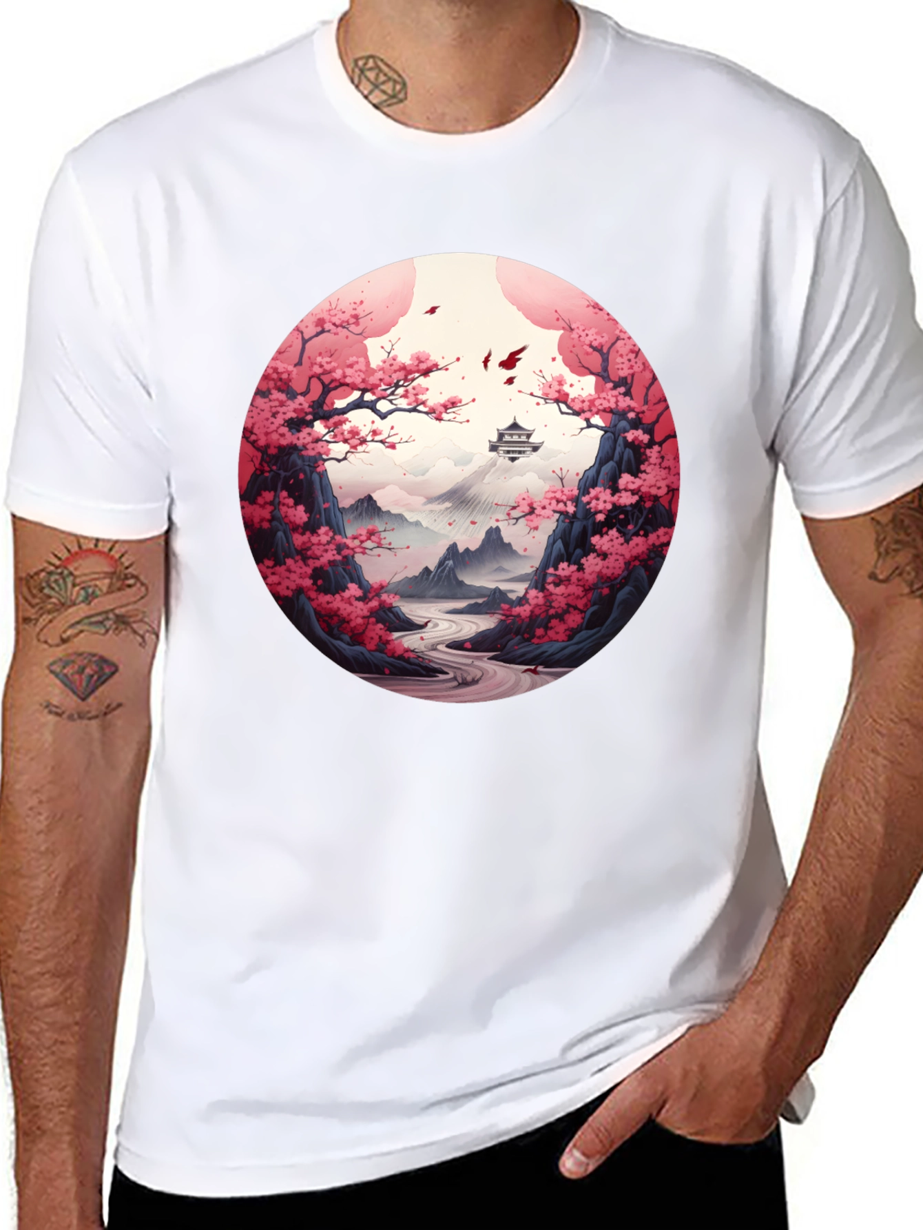 Black Cherry Blossom Mountain T-Shirt view 8