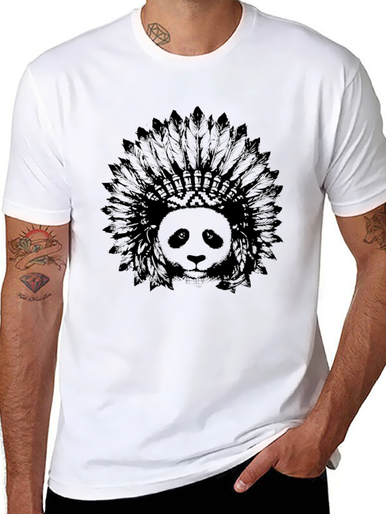 Black Panda Headdress Black T-Shirt - Graphic Tee view 8